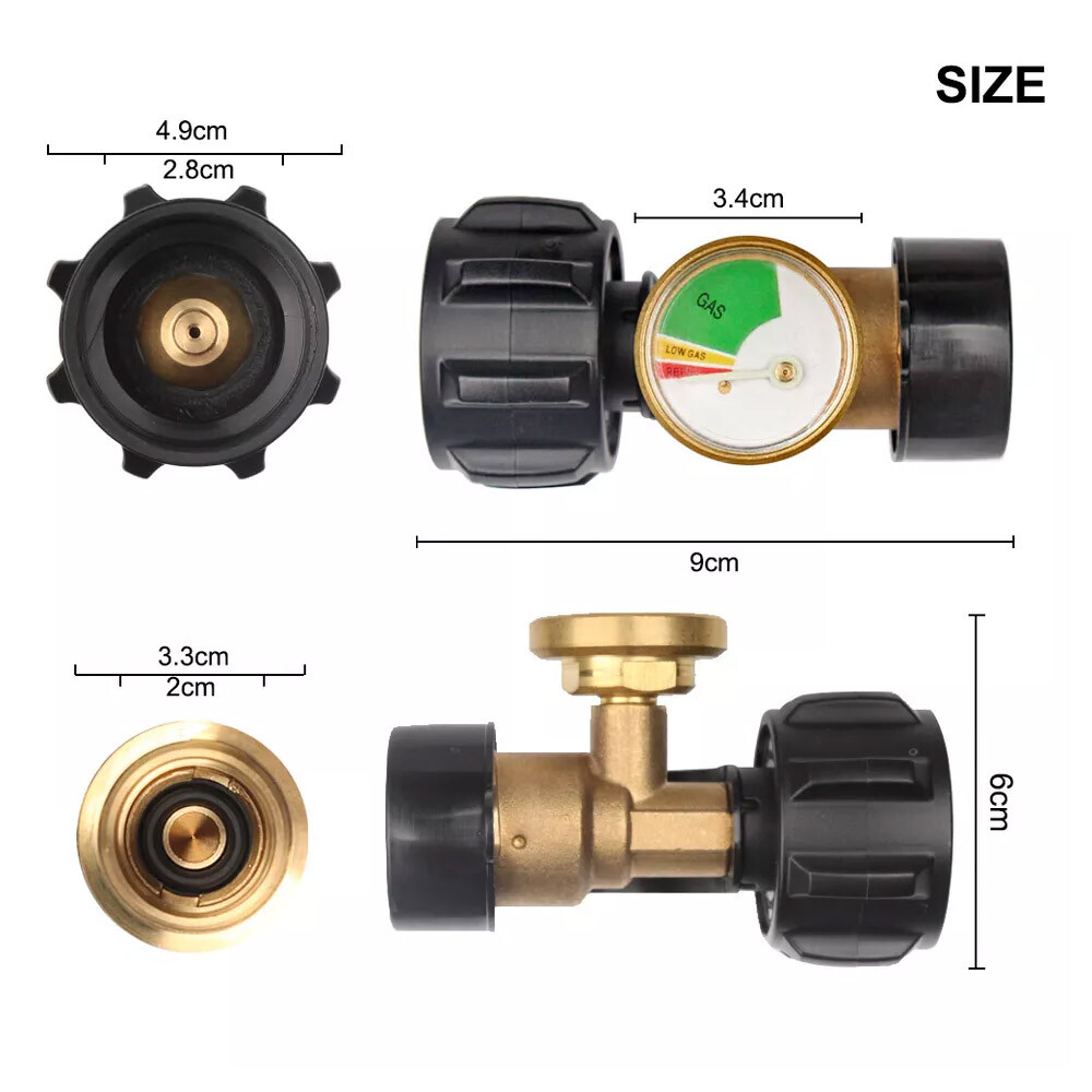 Propane Tank Gauge Brass Adapter w/Gas Pressure Level Meter Indicator for BBQ RV