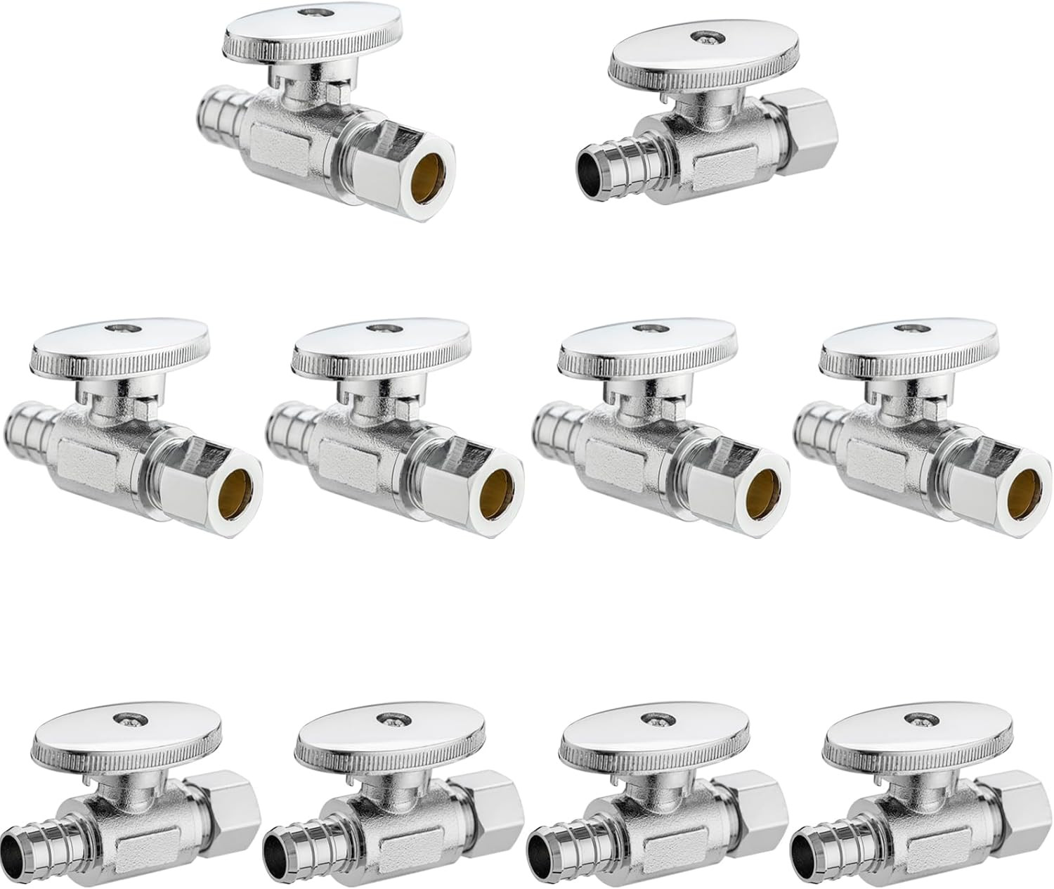 [10 Pieces]  Straight Angle Valve Shut off Valve 1/2" PEX-B Crimp X 3/8" Compres