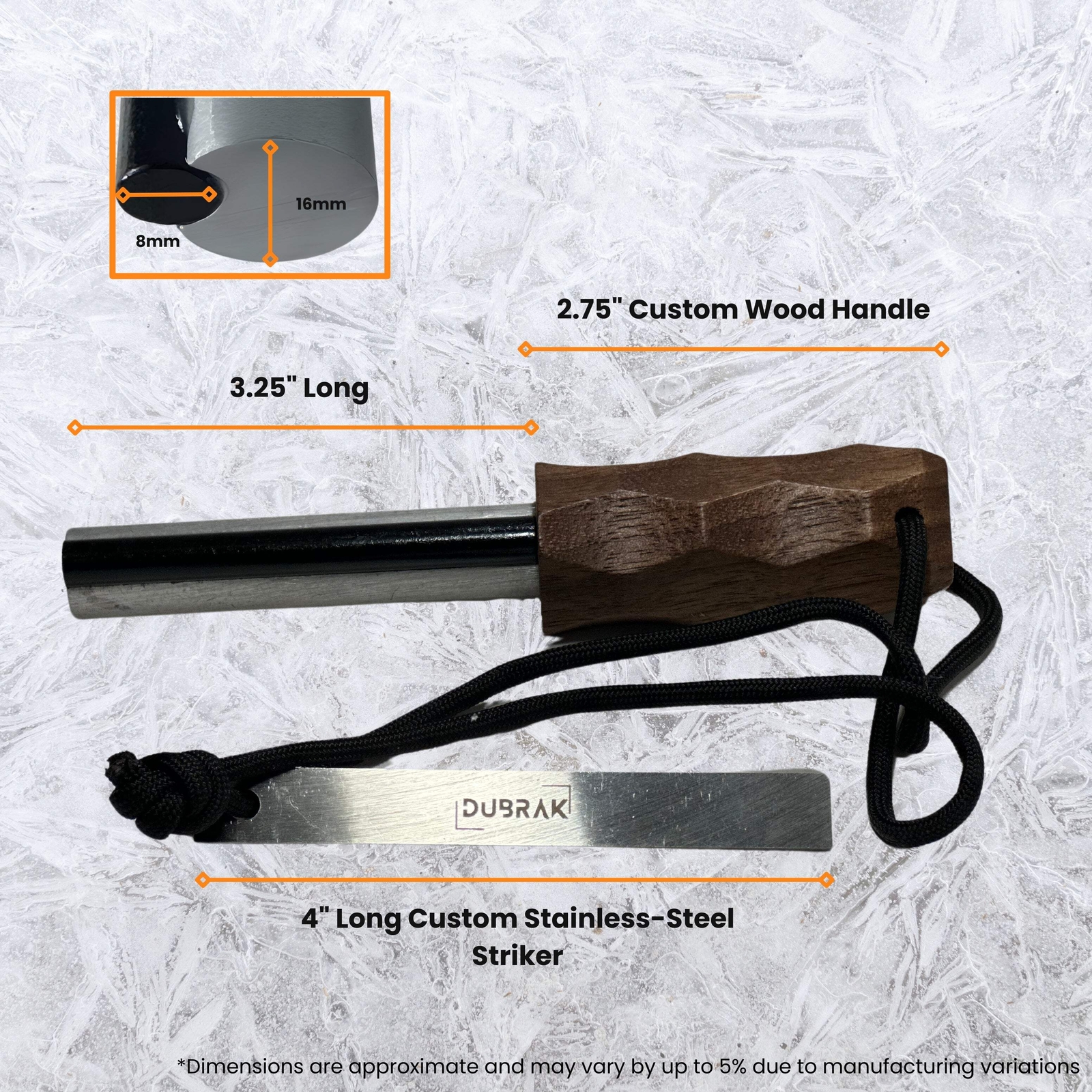 Dubrak Heavy-Duty Magnesium Fire Starter Ferro Rod for Camping