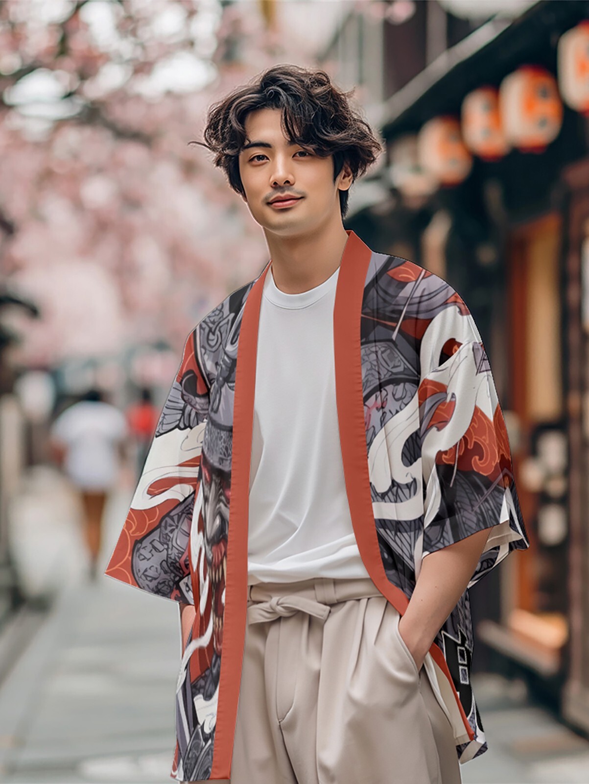 Niepce Men's Japanese Streetwear Kimono Lightweight Printed Cardigan