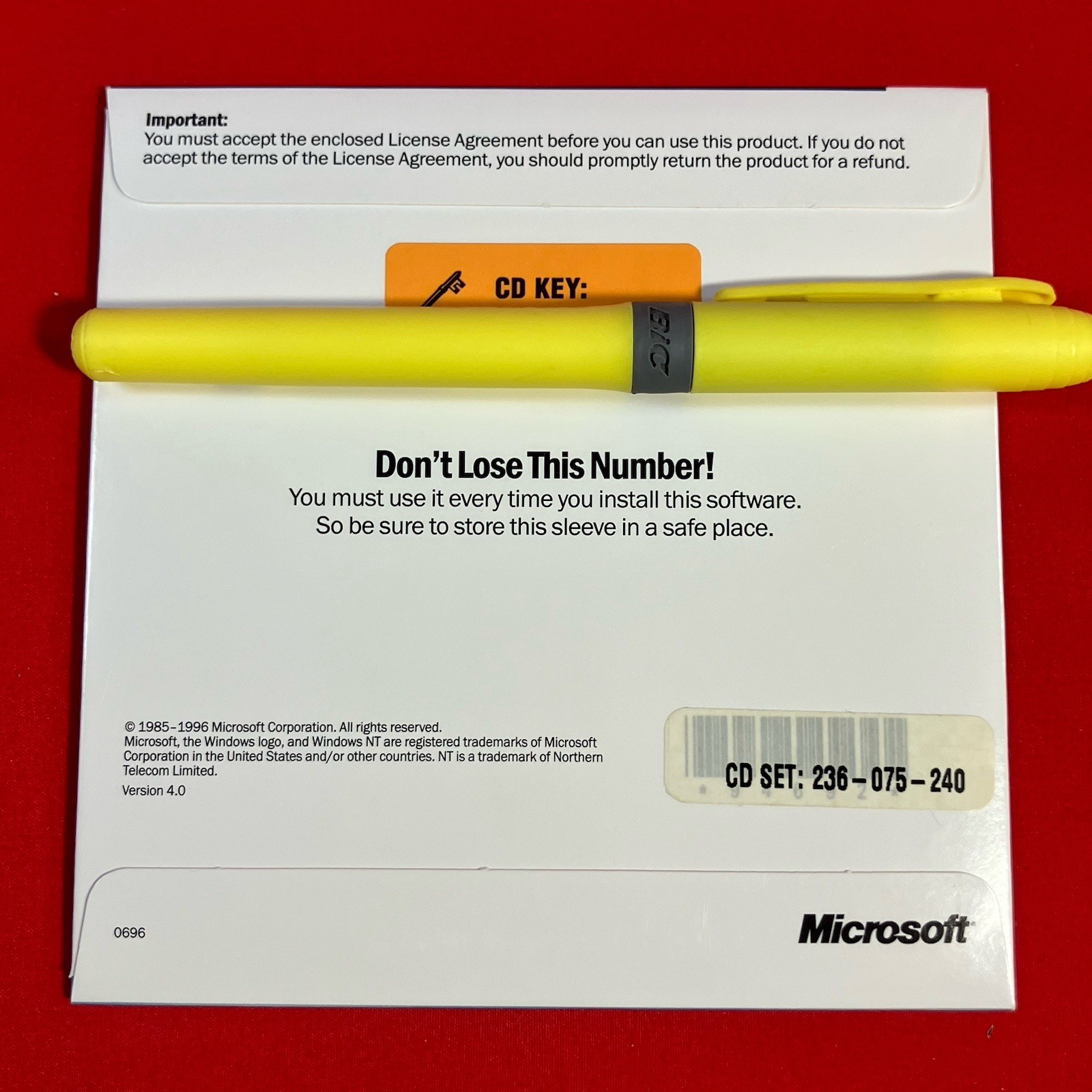 Vtg 1998 Microsoft Visual C++ 6.0 Professional Edition / Windows NT 4.0 Key