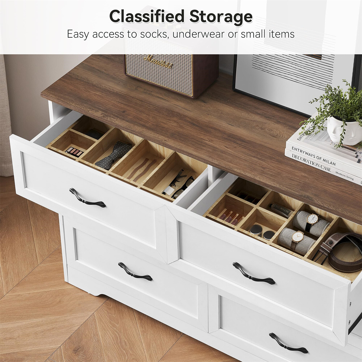 6 Drawers Dresser for Bedroom Farmhouse Modern Wooden Dresser,Storage Organizer