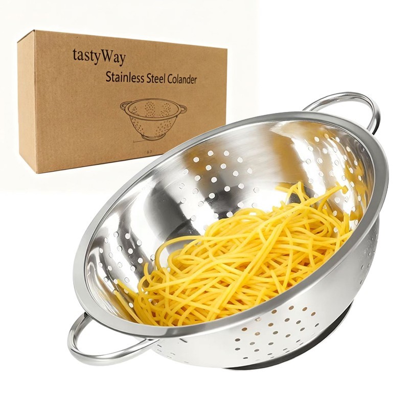 tastyWay Colander Polished Stainless Steel Micro-Perforated Strainer for Kitchen