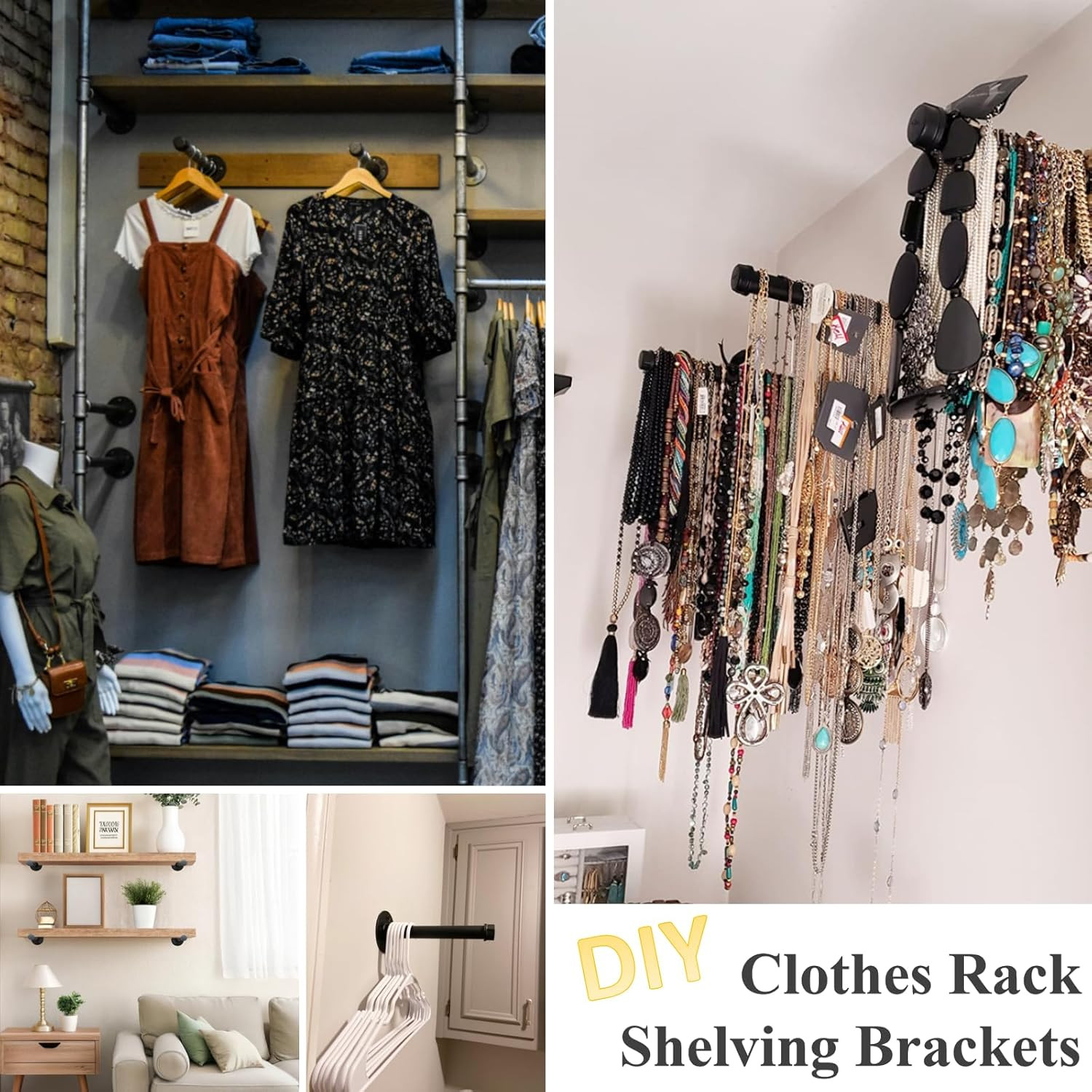 Cast Iron Wall Mounted Clothes Rack, Heavy Duty Industrial Pipe Clothing Rack fo