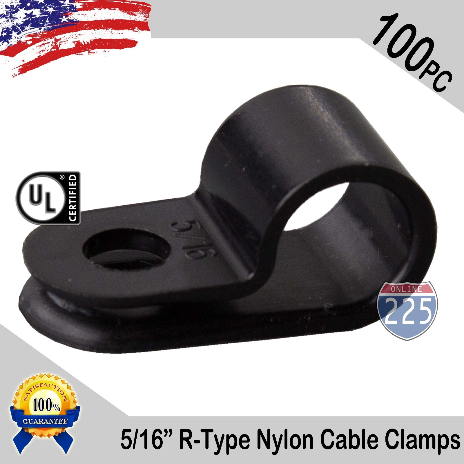 100 PCS PACK 5/16" Inch R-Type CABLE CLAMPS NYLON BLACK HOSE WIRE ELECTRICAL UV