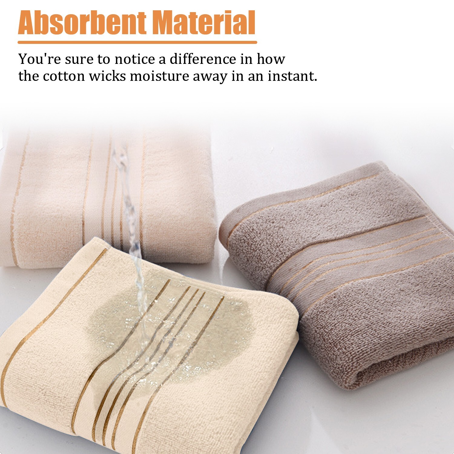 100% Cotton Premium Soft Towel 3PCS Soft Gold Luxury Absorbent Face Cloth Bath