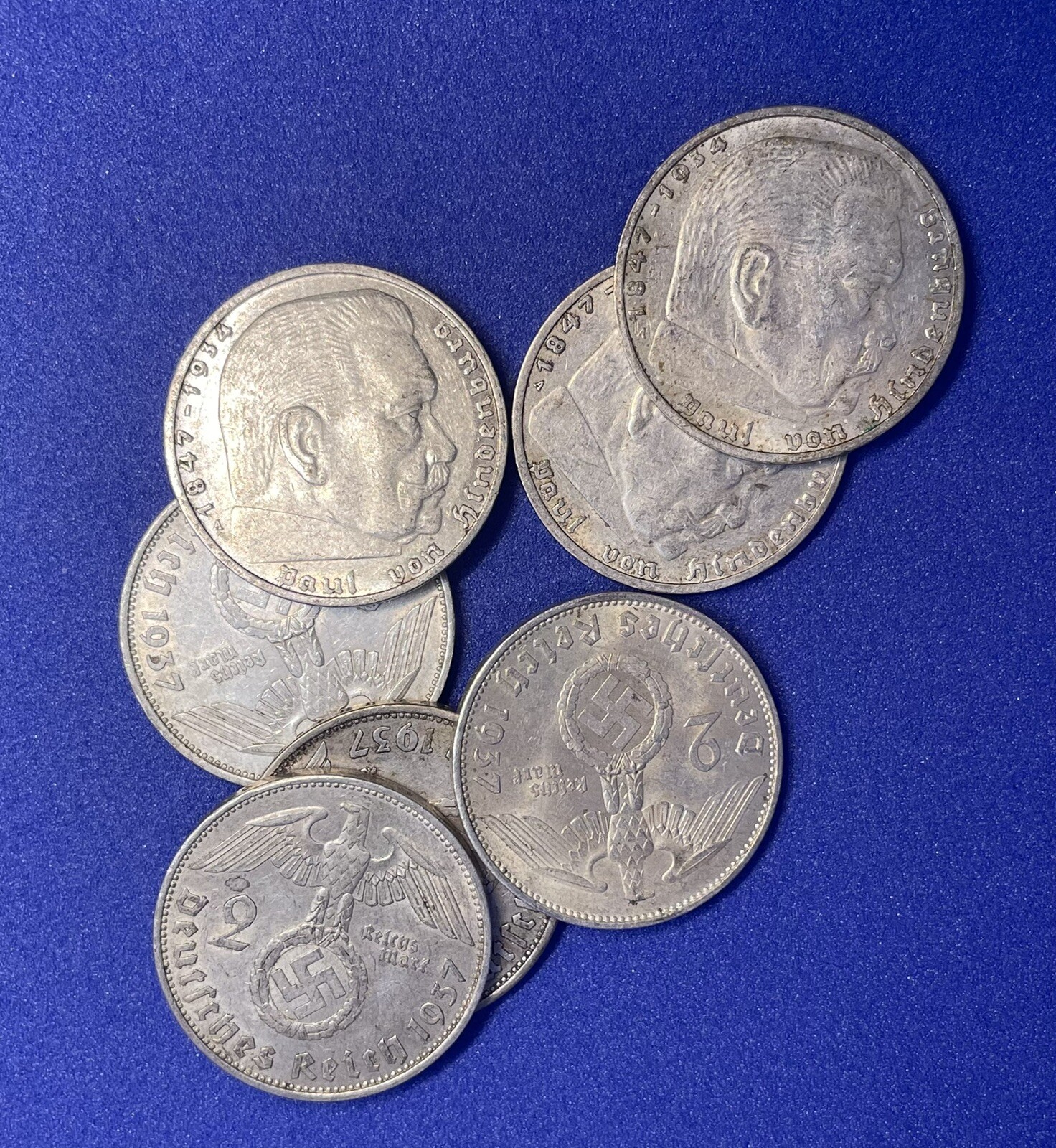 1937 A German 2 Reichsmark Coin, WW2, Von Hindenburg, Swastika, Silver