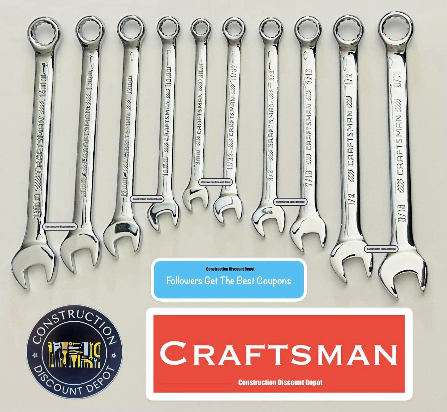 Craftsman SAE & METRIC 12 Point Combination Chrome Wrench set 10 Pack