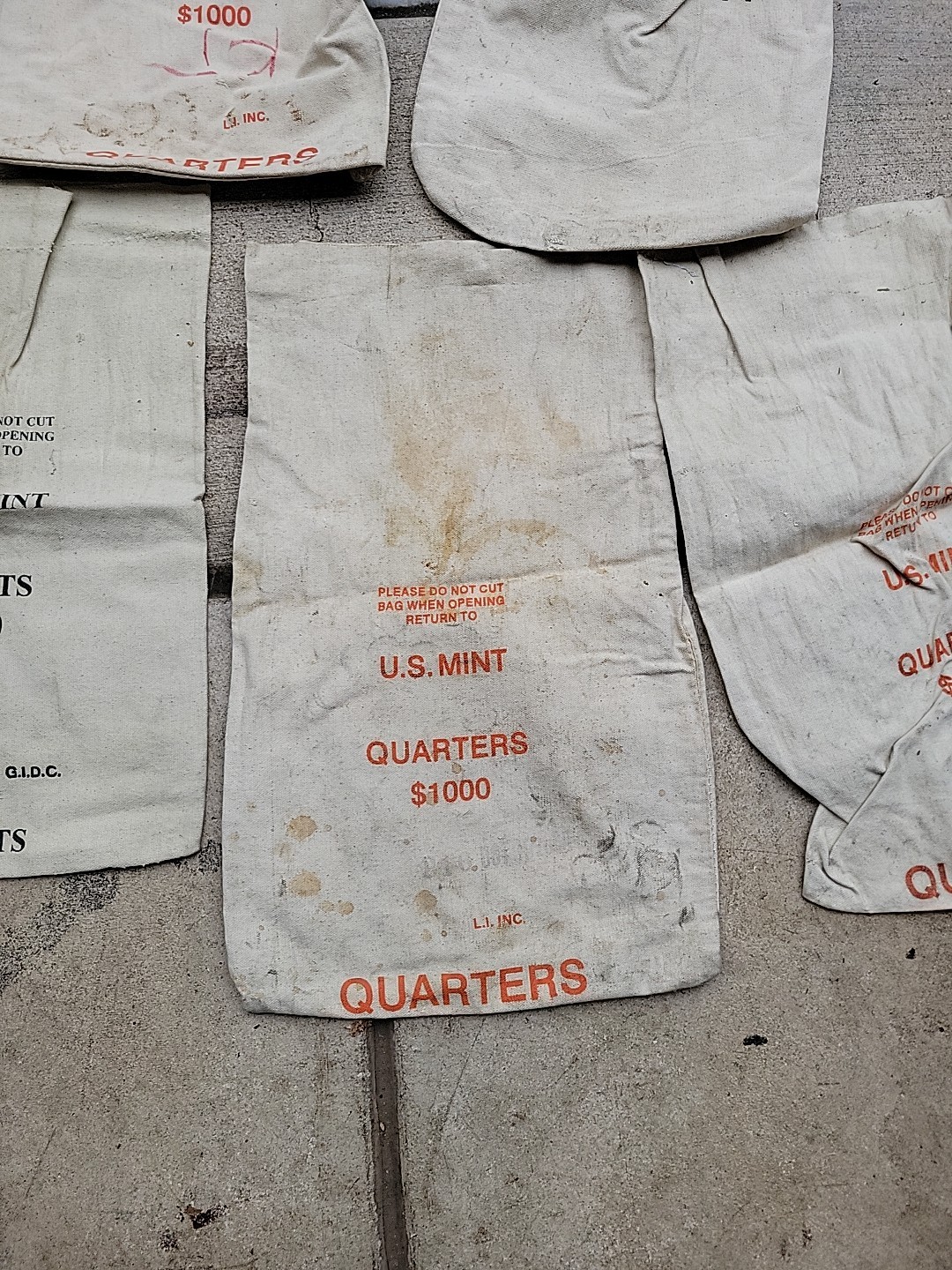 Lot 5 Empty Coin Bags Canvas Cloth Logo US Mint Or Bank