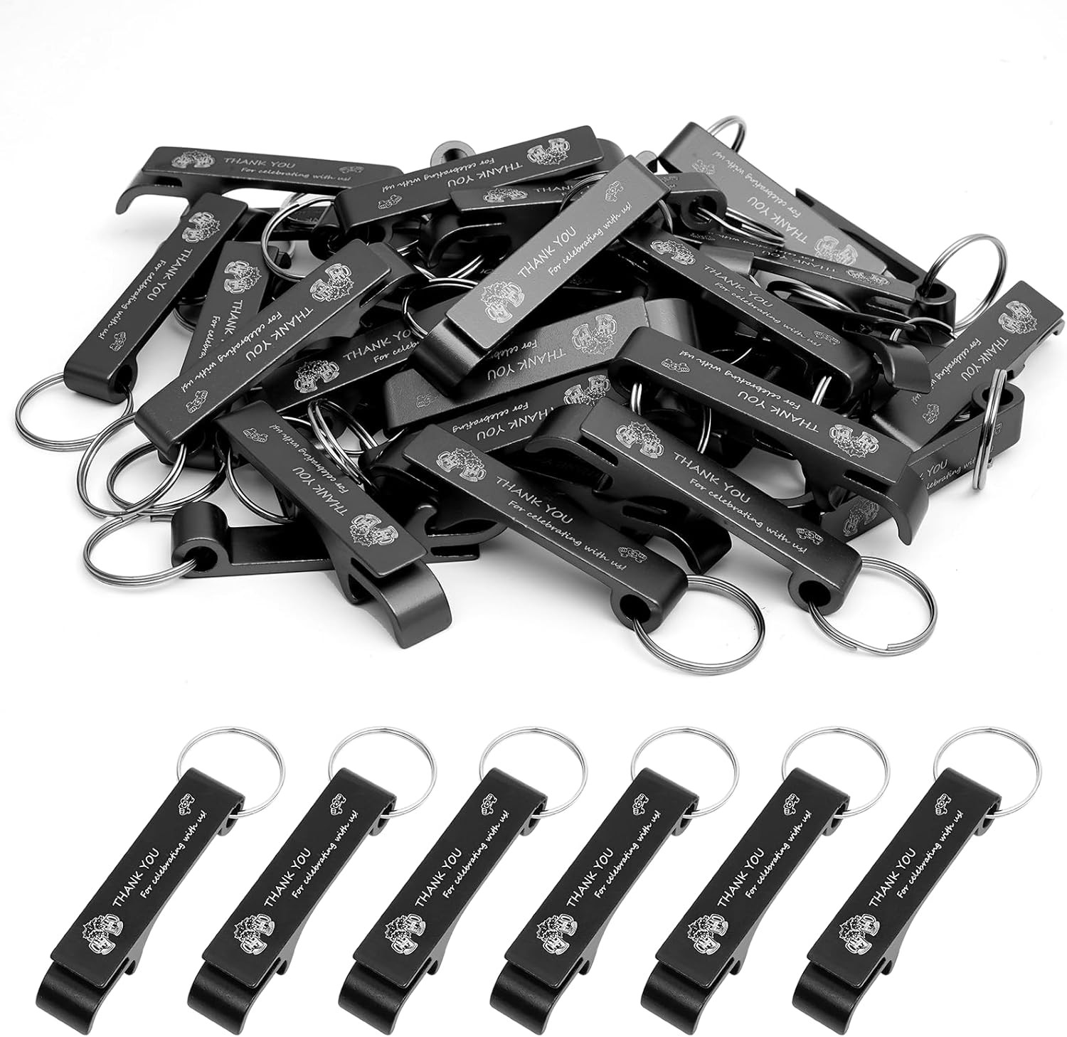 50 Pcs Bottle Opener Keychain Bulk Thank You For Celebrating With Us for Guests