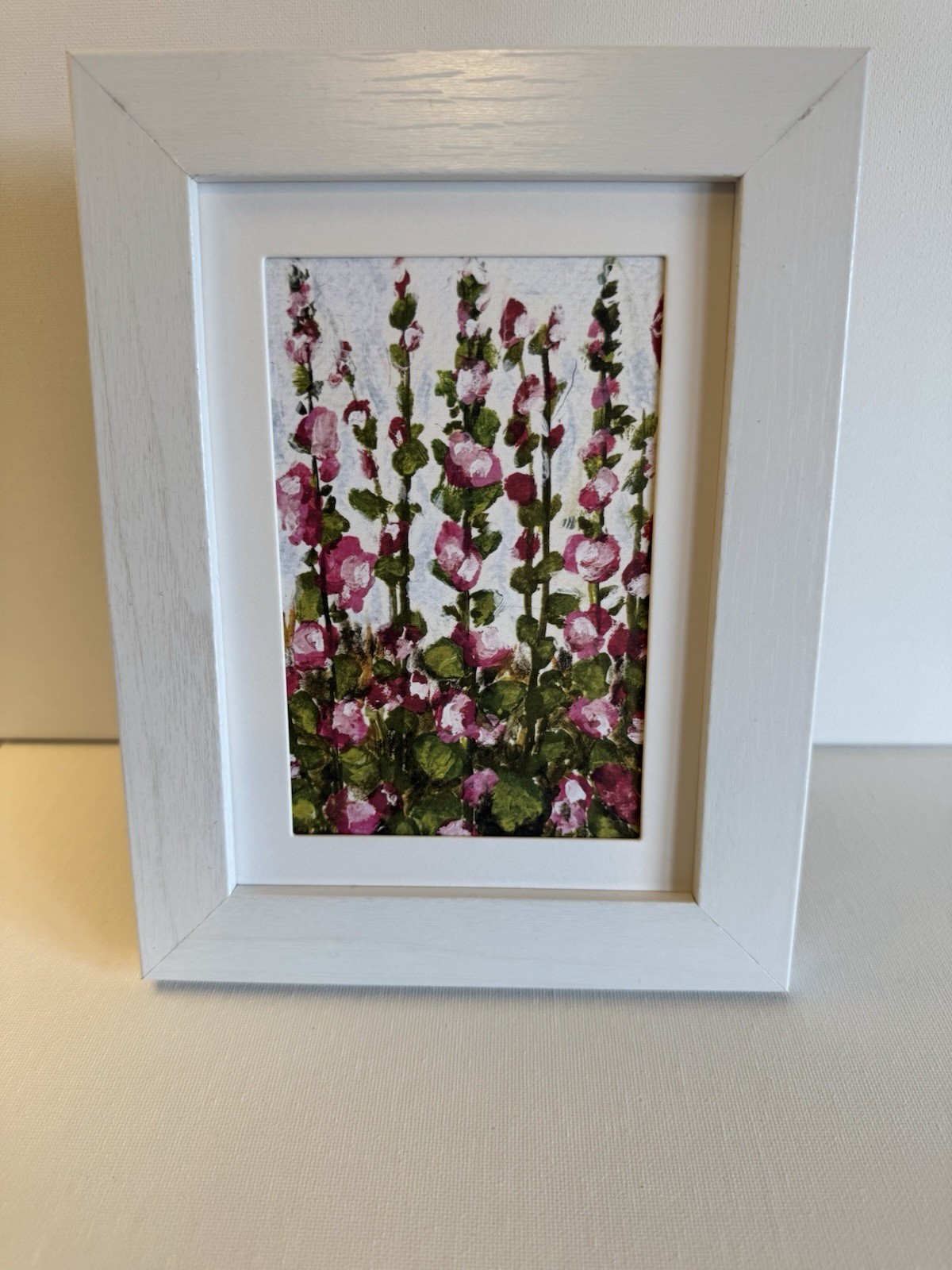 Hollyhock Flowers Art Print 4x6 from Original Painting-Impressionist Floral