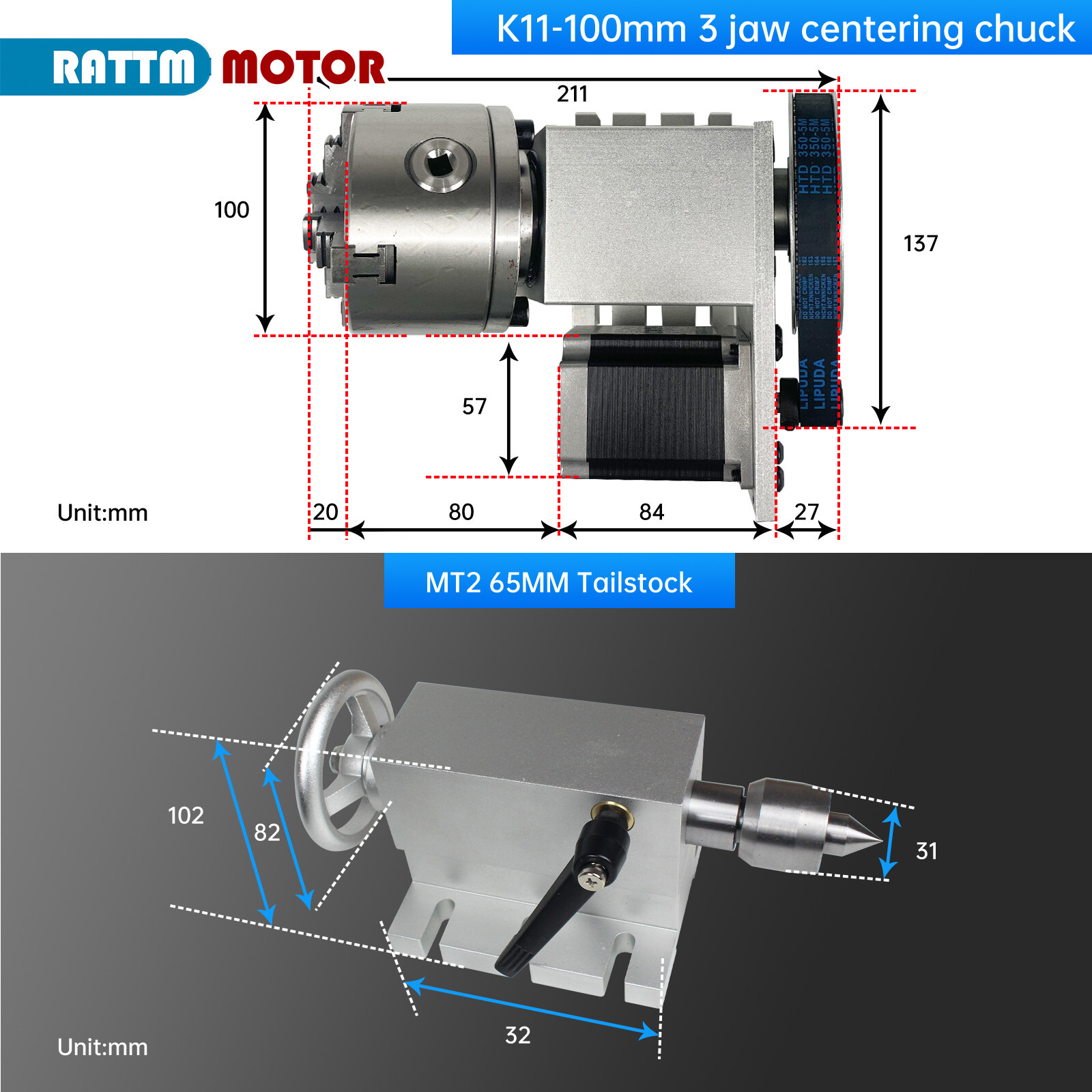 〖USA〗CNC Router Engraver Machine Rotational 4th Axis 3 jaw 100mm chuck+Tailstock