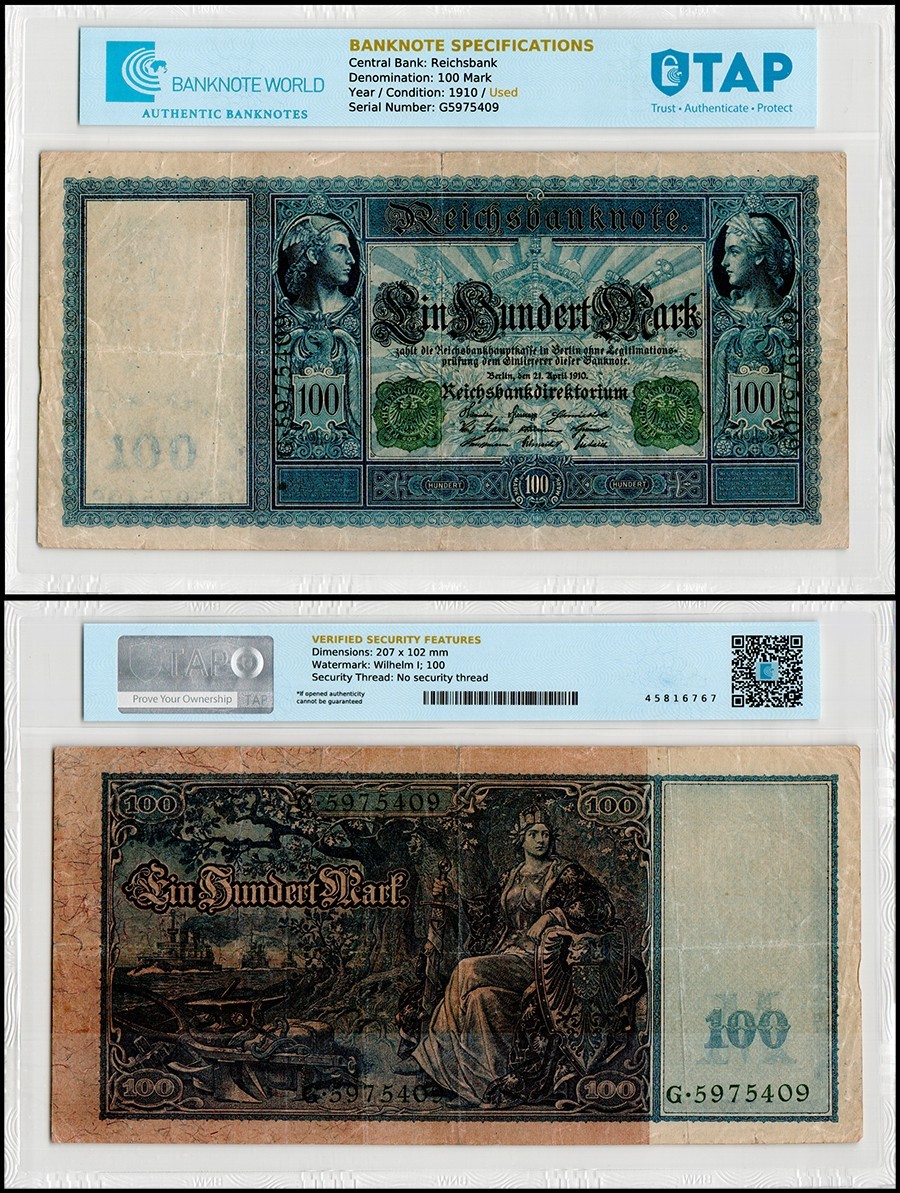 Germany 100 Mark, 1910, P-43, Used, Authenticated