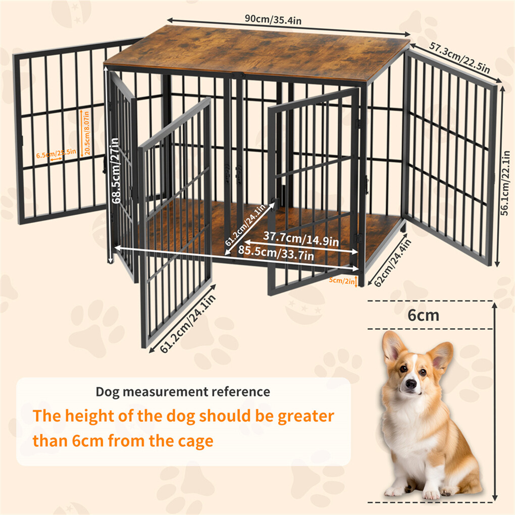 Indestructible Wooden Dog Crate Furniture with Divider for 2 Dogs Cage End Table