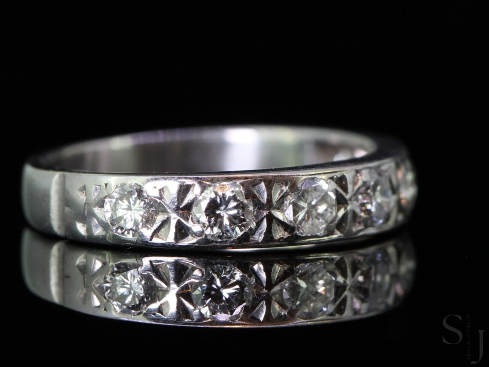 0.80 CT Round Cut Half Eternity Moissanite Wedding Band Solid 14k White Gold