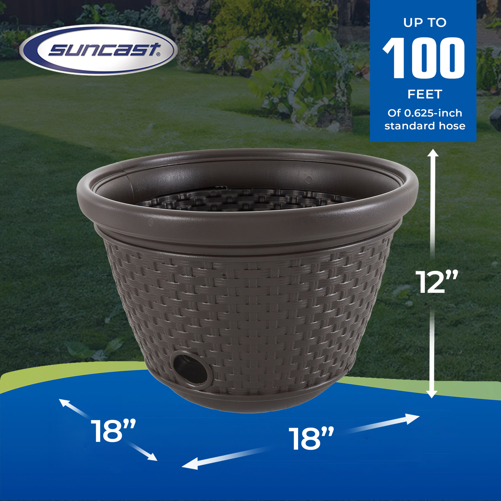 Suncast 100 Foot Resin Wicker Garden Hose Caddy Holder, Java