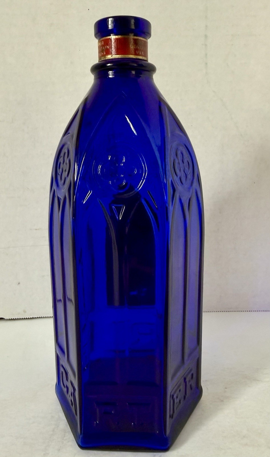 Vintage Cathedral Style Blue Glass Carter's Ink Bottle/Jar with label & Stopper