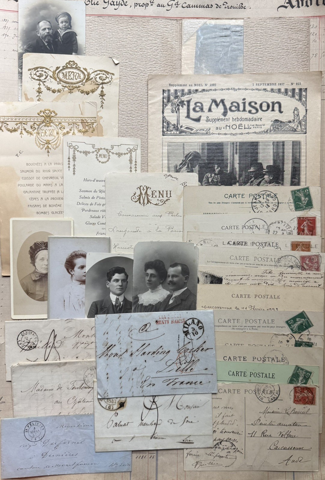 Large Lot Antique Vintage Authentic French Ephemera - Handwritten Letters Photos