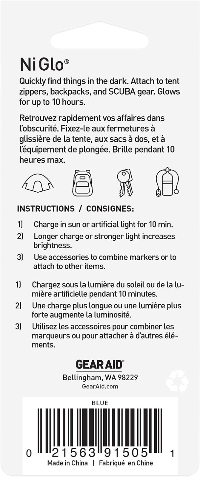 Gear Aid Ni Glo Glow-in-the-Dark Gear Marker Keychain Solar Light Source Camping