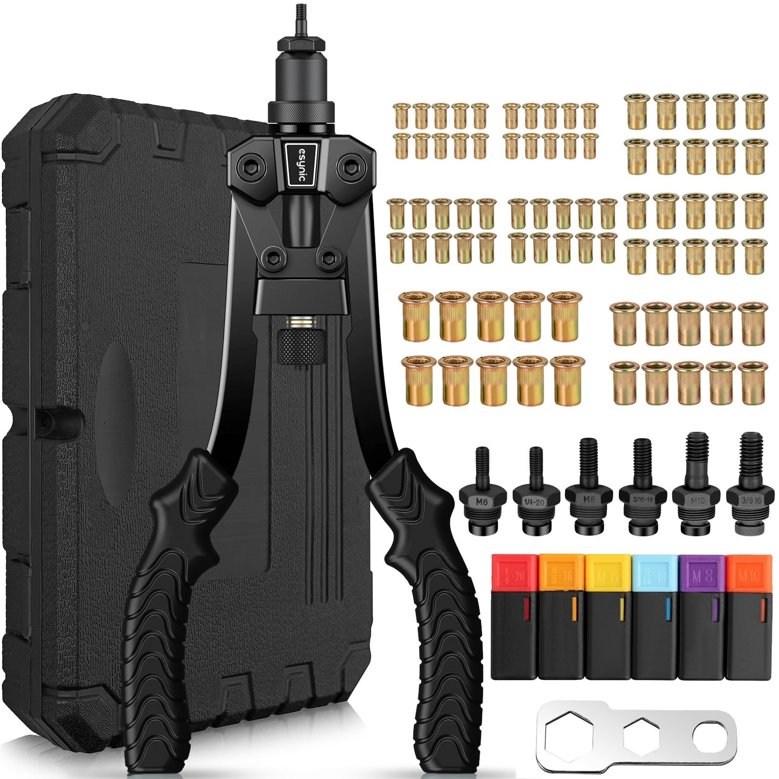 eSynic Durable Rivet Nut Gun Tool High Efficiency Rivnut Gun Kit with 3 Size ...