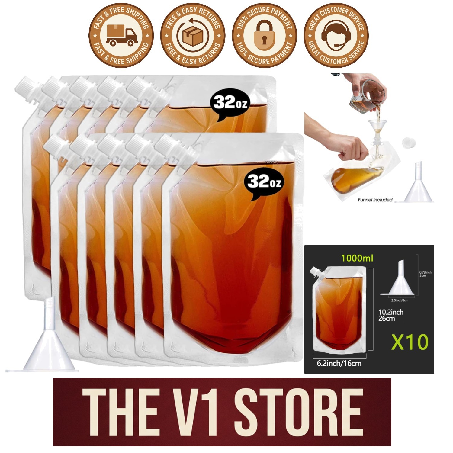 Travel-Friendly 32oz BPA-Free Drink Bags – Durable, Reusable, and Leak-Proof