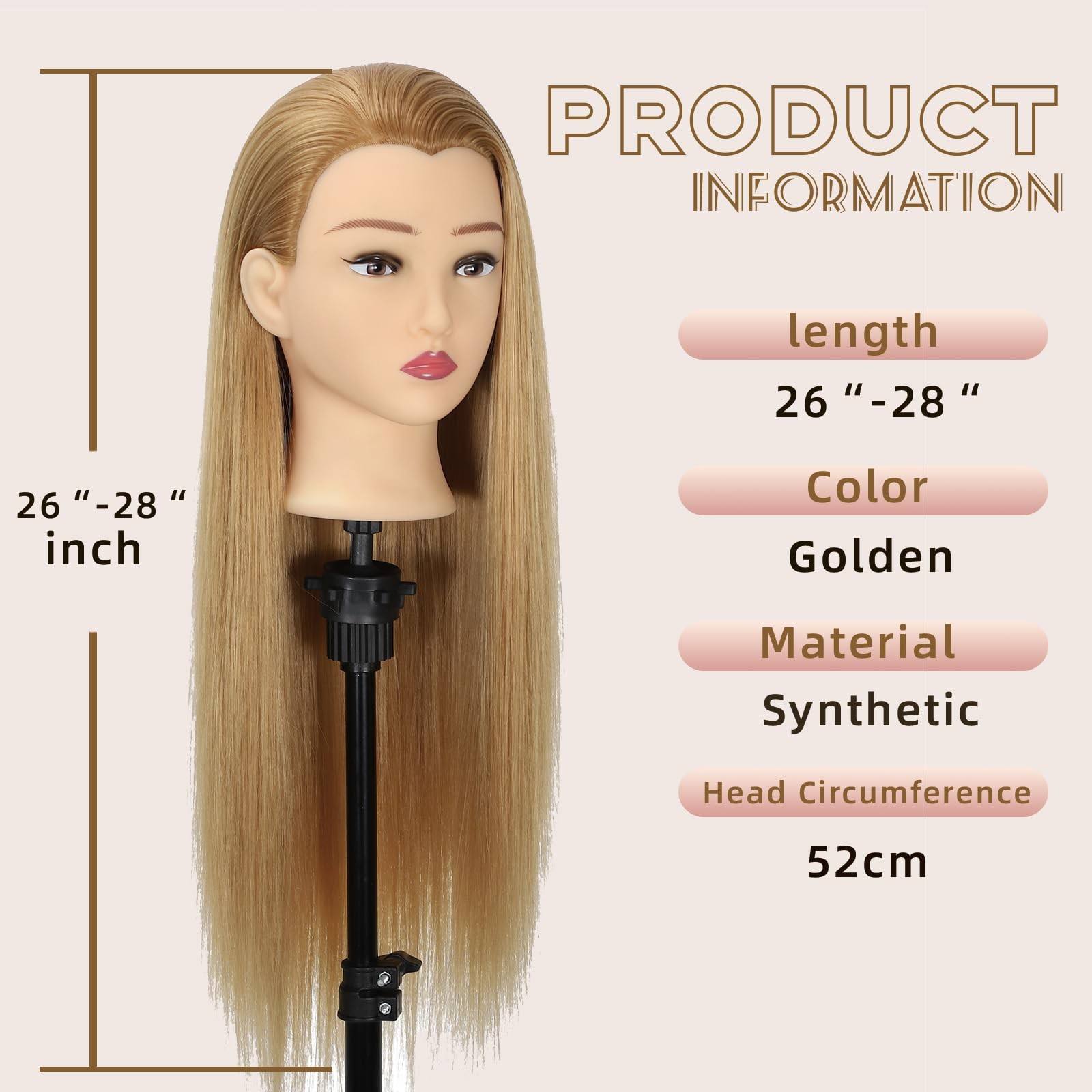 Mannequin Head 80% Human Hair 28“ Cosmetology Manikin Doll 26-28 Inch, blonde