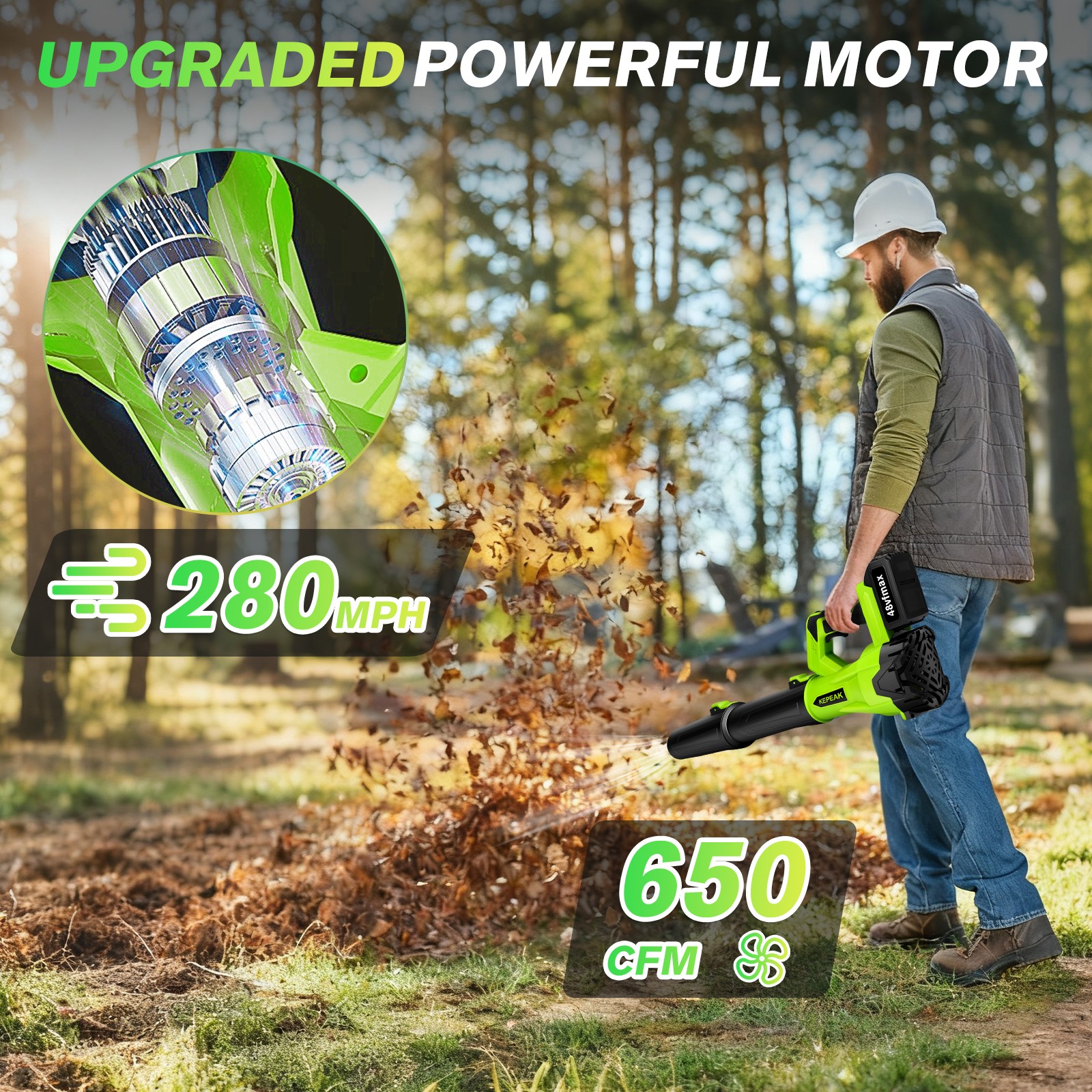 New Cordless Leaf Blower 650CFM/280MPH & 6 Speed Levels Electric w/2 Batteries