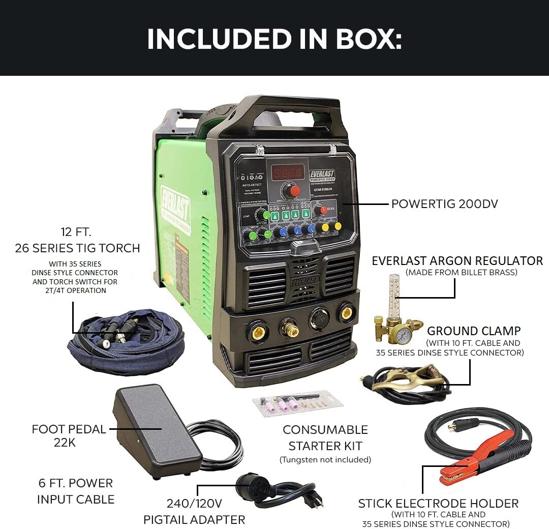 NEW PowerTIG 200DV DUAL VOLTAGE 200AMP ACDC TIG STICK PULSE WELDER EVERLAST