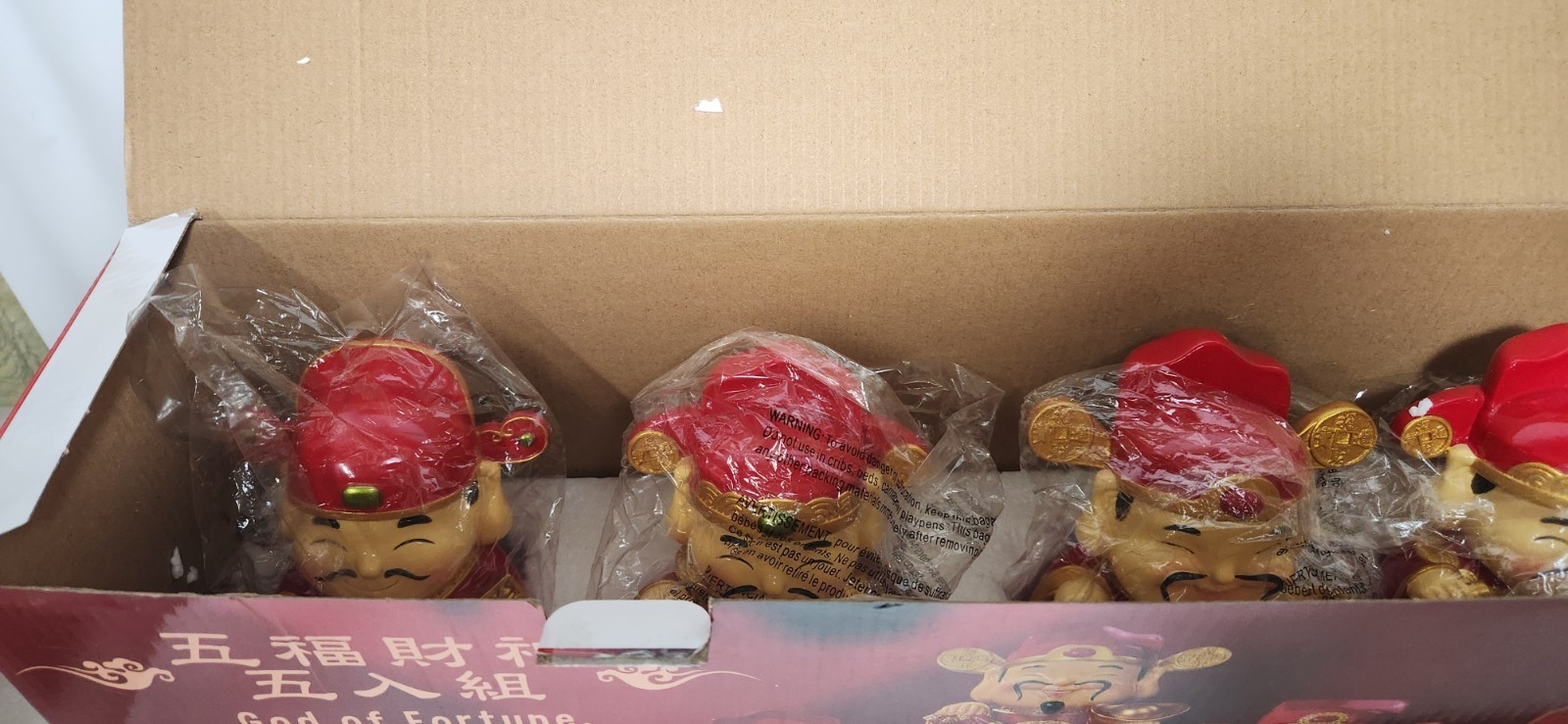 God Of Fortune, Set Of 5 Chinese Oriental Forklore Figures Whimsical Collectable