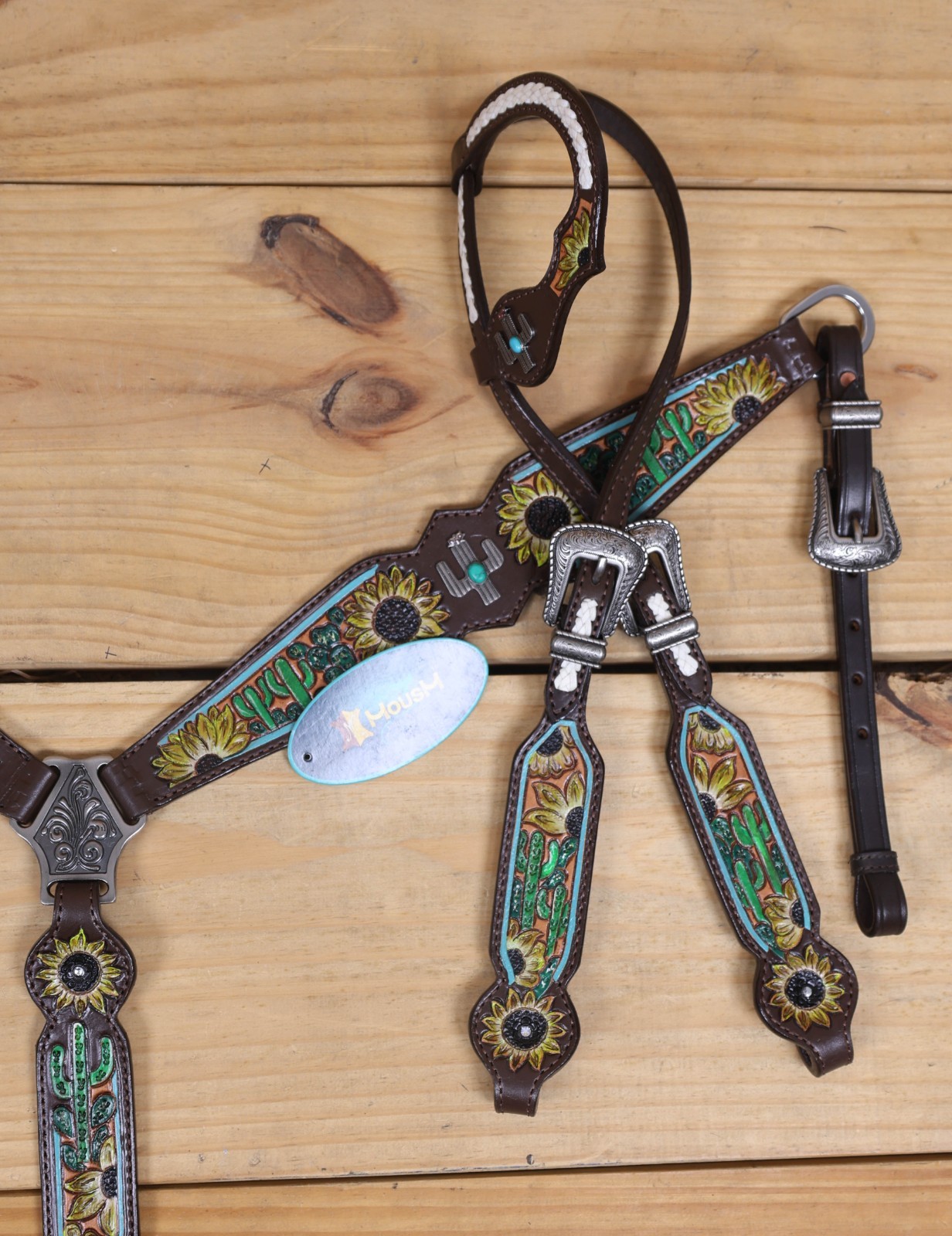 Western Leather Headstall and Breast Collar Tack Set