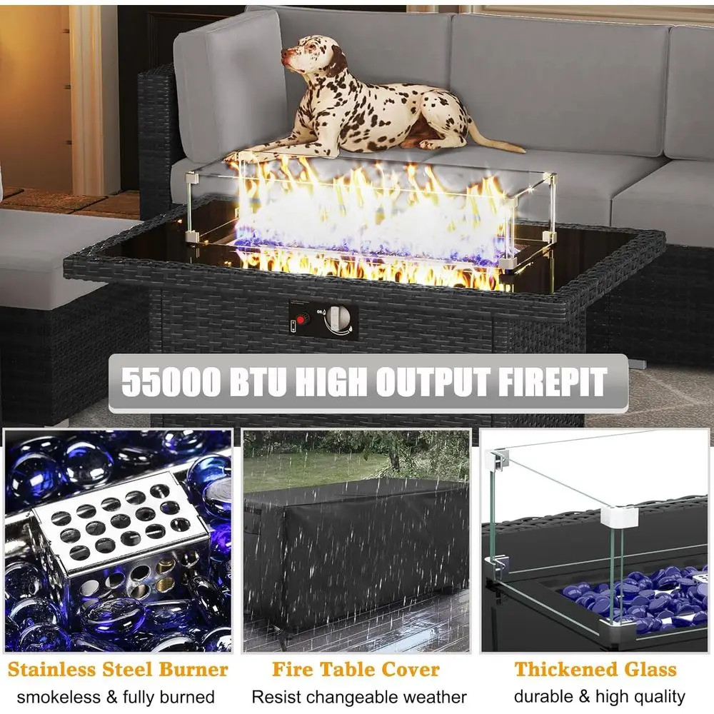 15pc Patio Furniture Set Rattan Wicker Sectional Sofa Fire Pit Table Outdoor