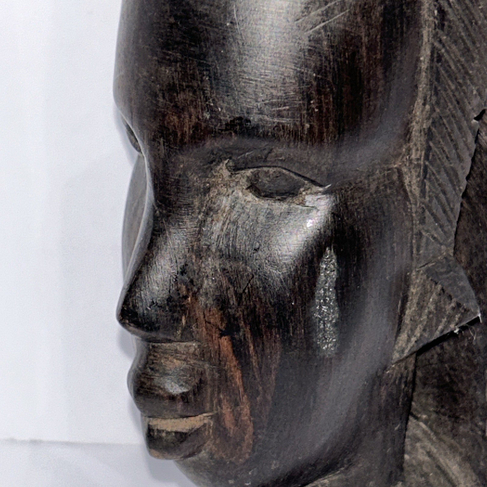 Vintage African Wooden Hand-Carved Tribal Sculpture Statue Bust Bookend Decor