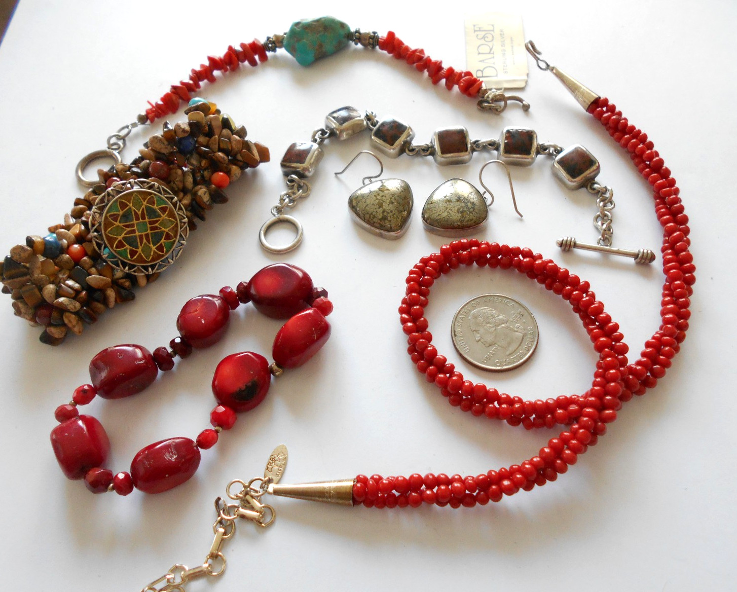 Lot of 6 Pieces Sterling Turquoise, Coral, More Jewelry Lot #7 176 Grams