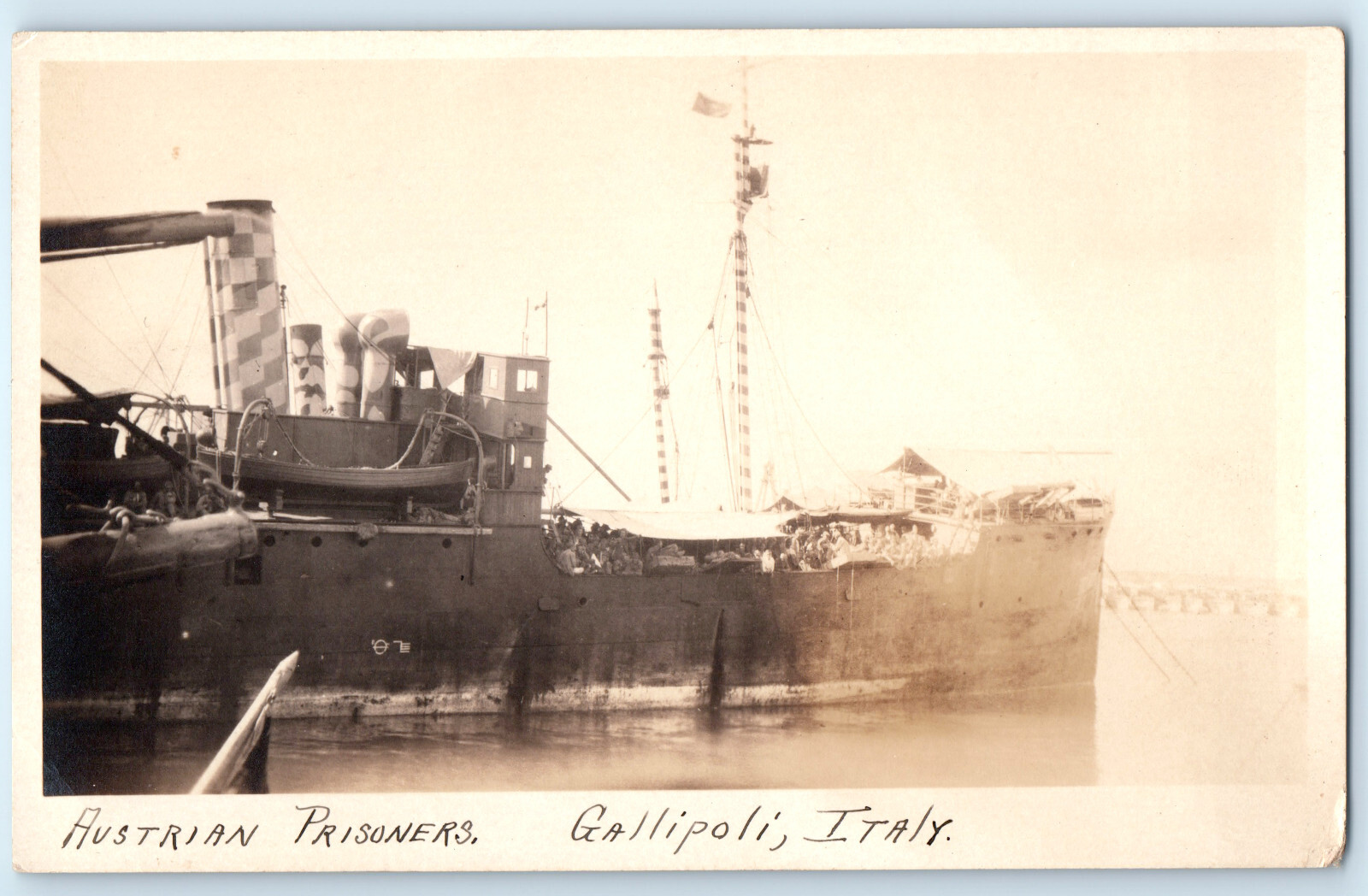 WWI Navy Ship With Austrian Prisoners Of War Real Photo Postcard