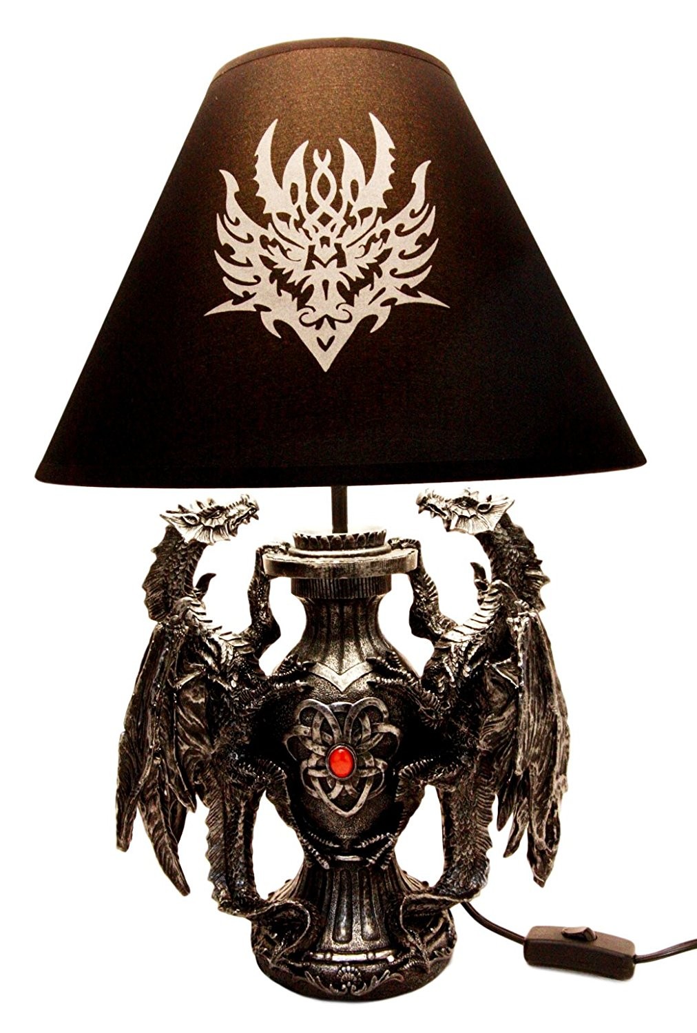 Ebros Gothic Climbing Dual Dragon Desktop Table Lamp Statue Decor & Shade 19"H