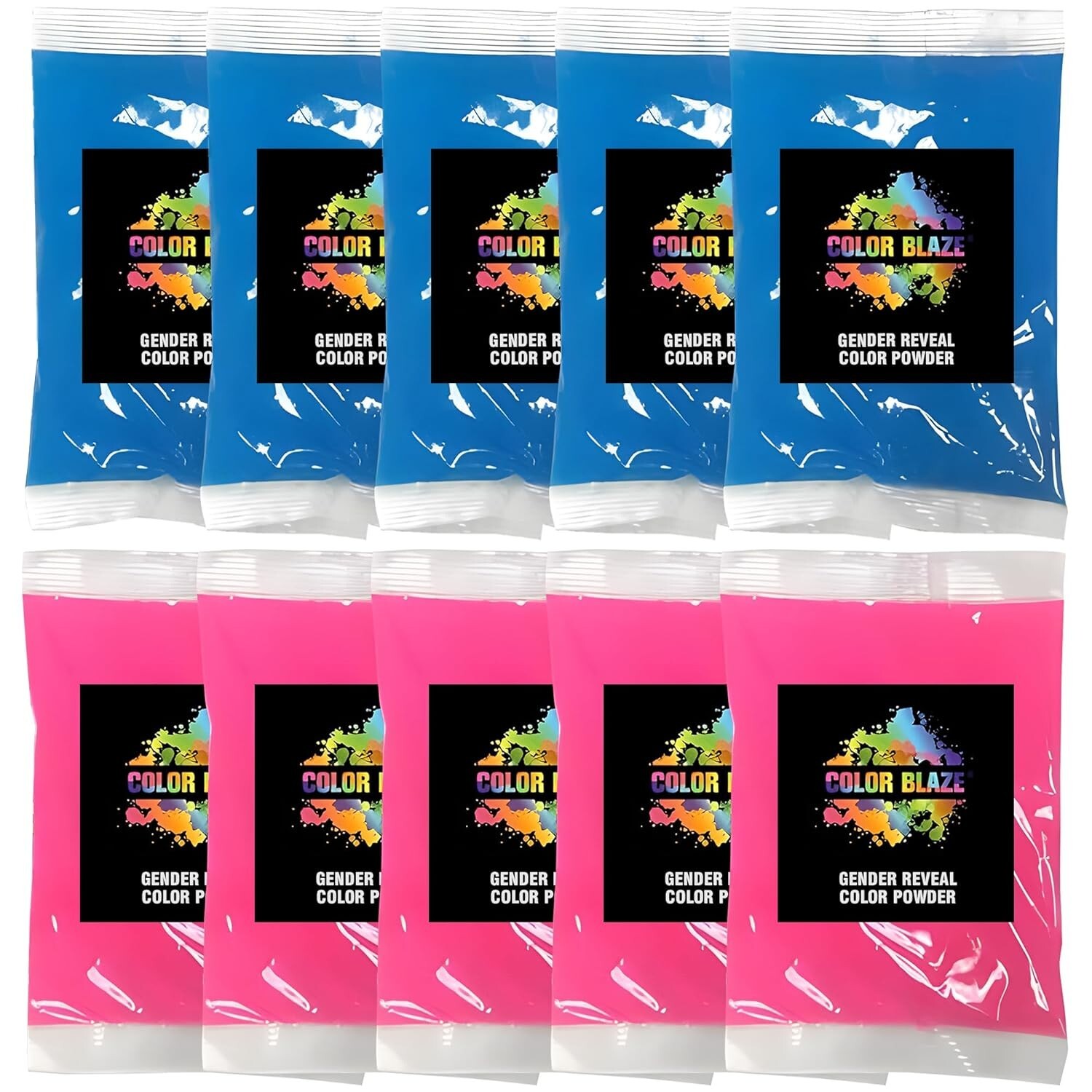 Color Blaze Gender Reveal Powder 75g Packets - Set of 10 (5 Pink / 5  Blue) Baby