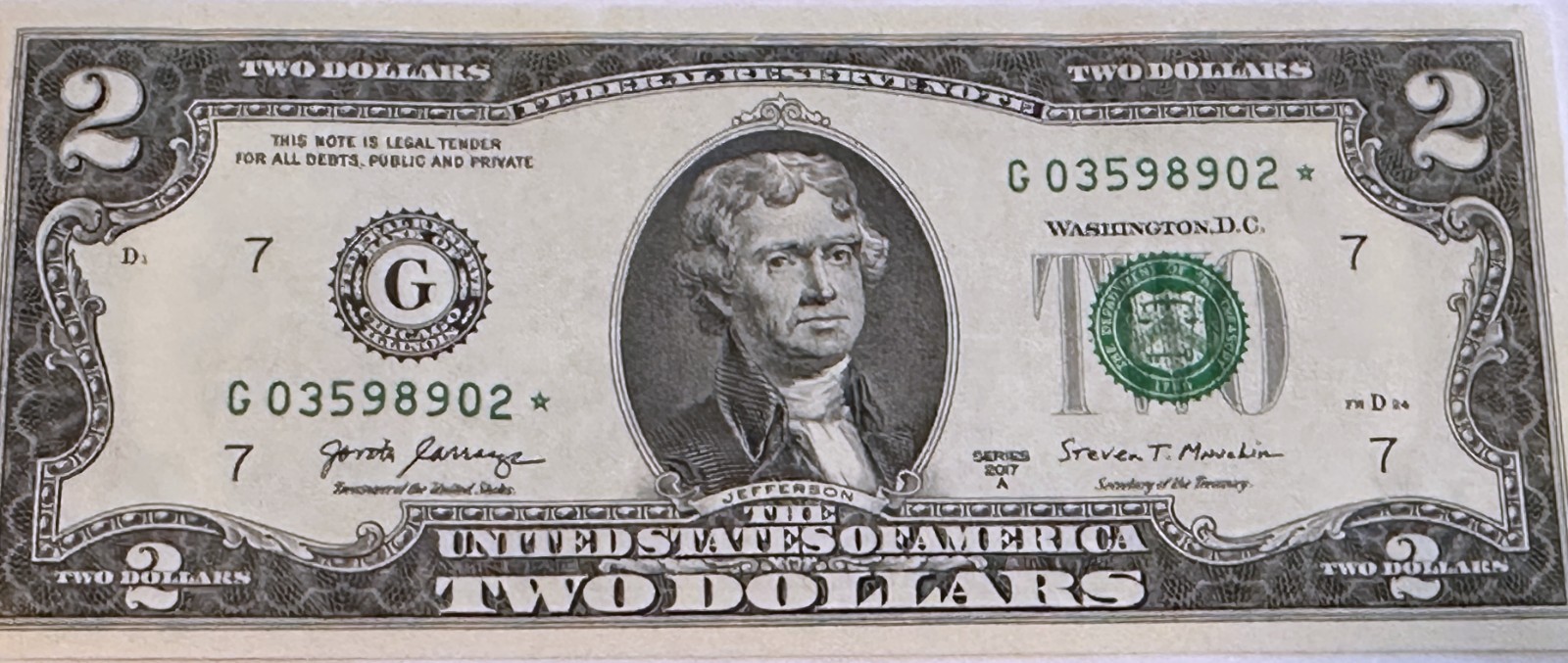 $2  Bill Uncirculated  Star Note CRISP  !!