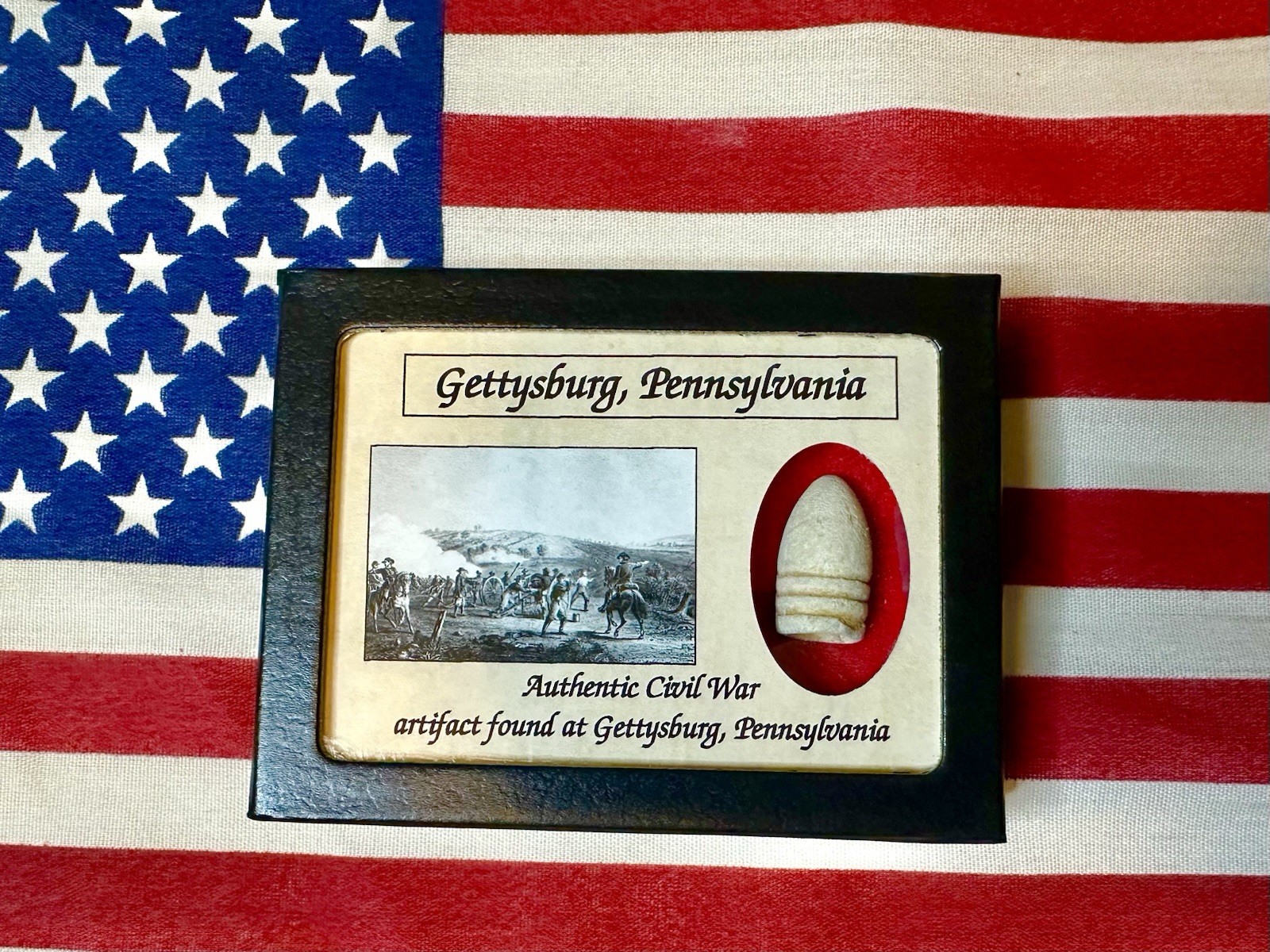 Dropped Civil War Bullet from Gettysburg in Matted Display Case with COA