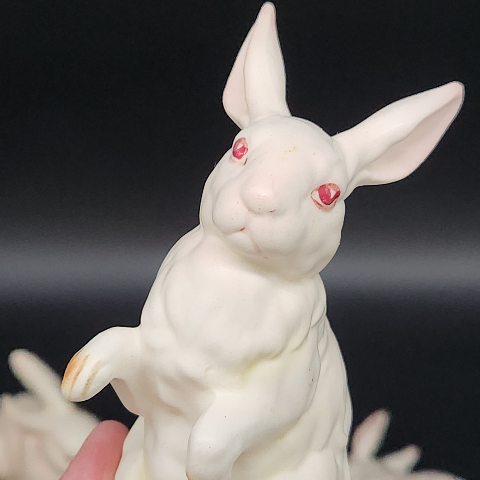 Set Of 3 Vtg Ceramic Lefton White Bunnies Rabbits H7143 & H880 Pink Eyes Easter