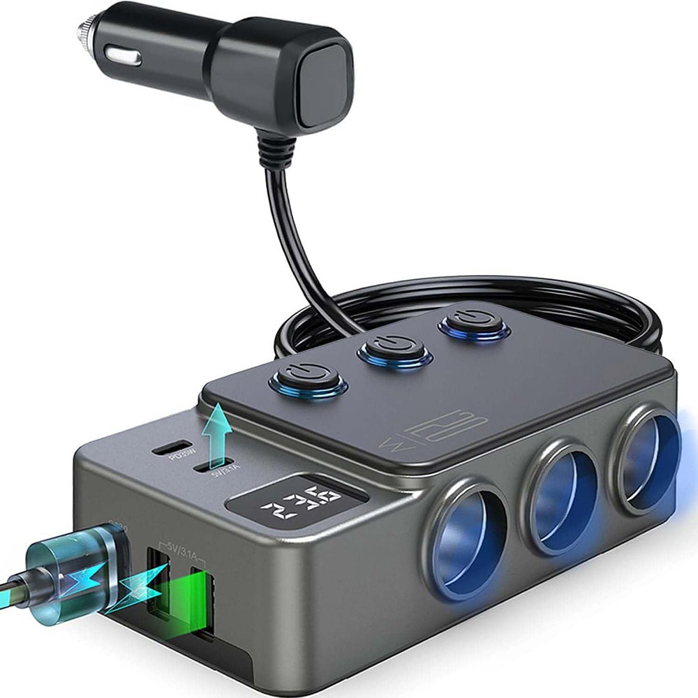 3 Way Car Cigarette Lighter Socket Splitter USB Fast Charger Power Adapter 12V