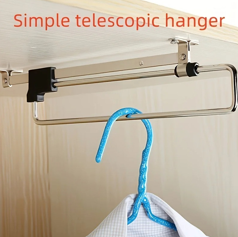 1pc Pull-Out Clothes Storage Rod Adjustable Foldable Metal Wardrobe Rail - NEW