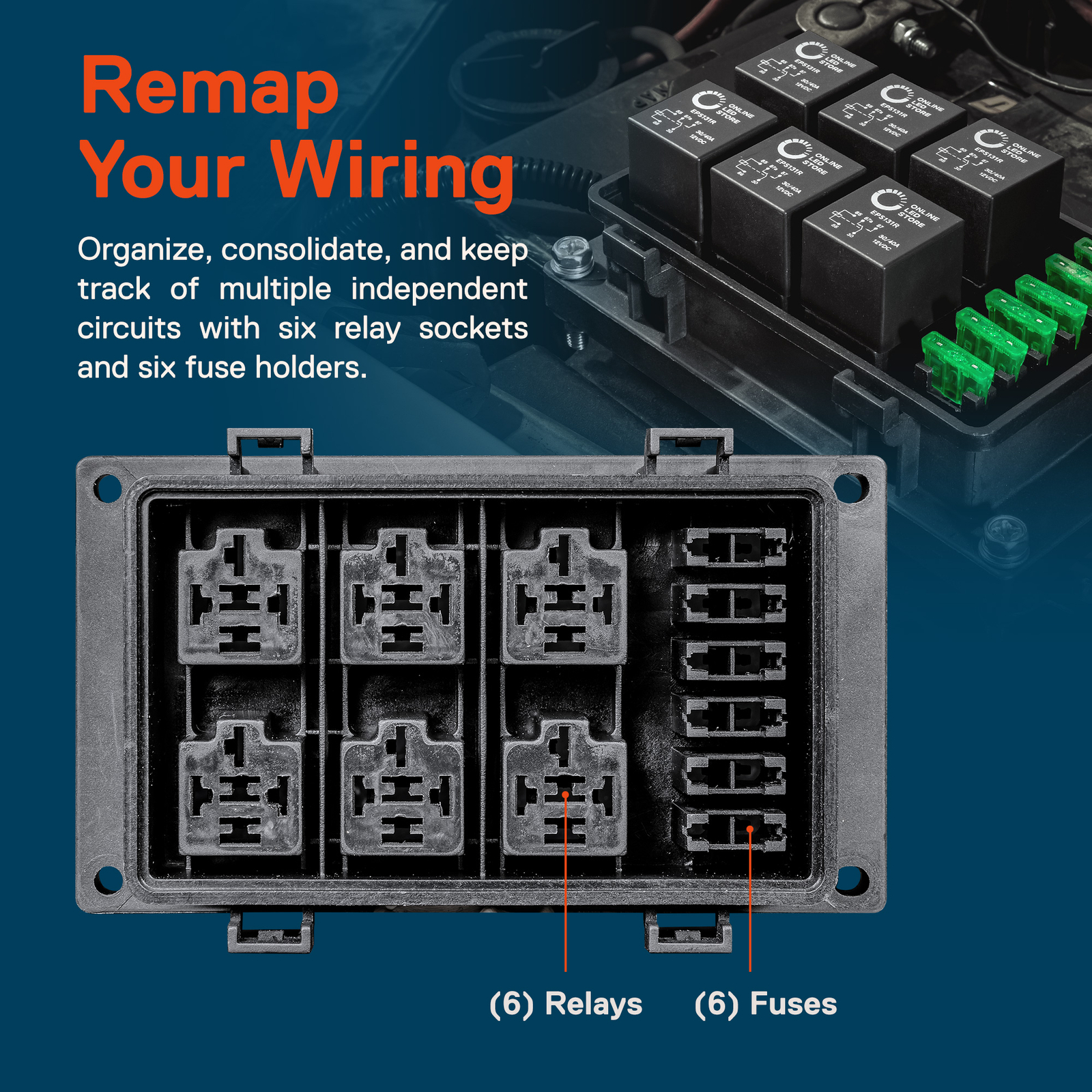 Universal 12V Waterproof Automotive Car 6 Way Fuse Relay Box Module Sealed