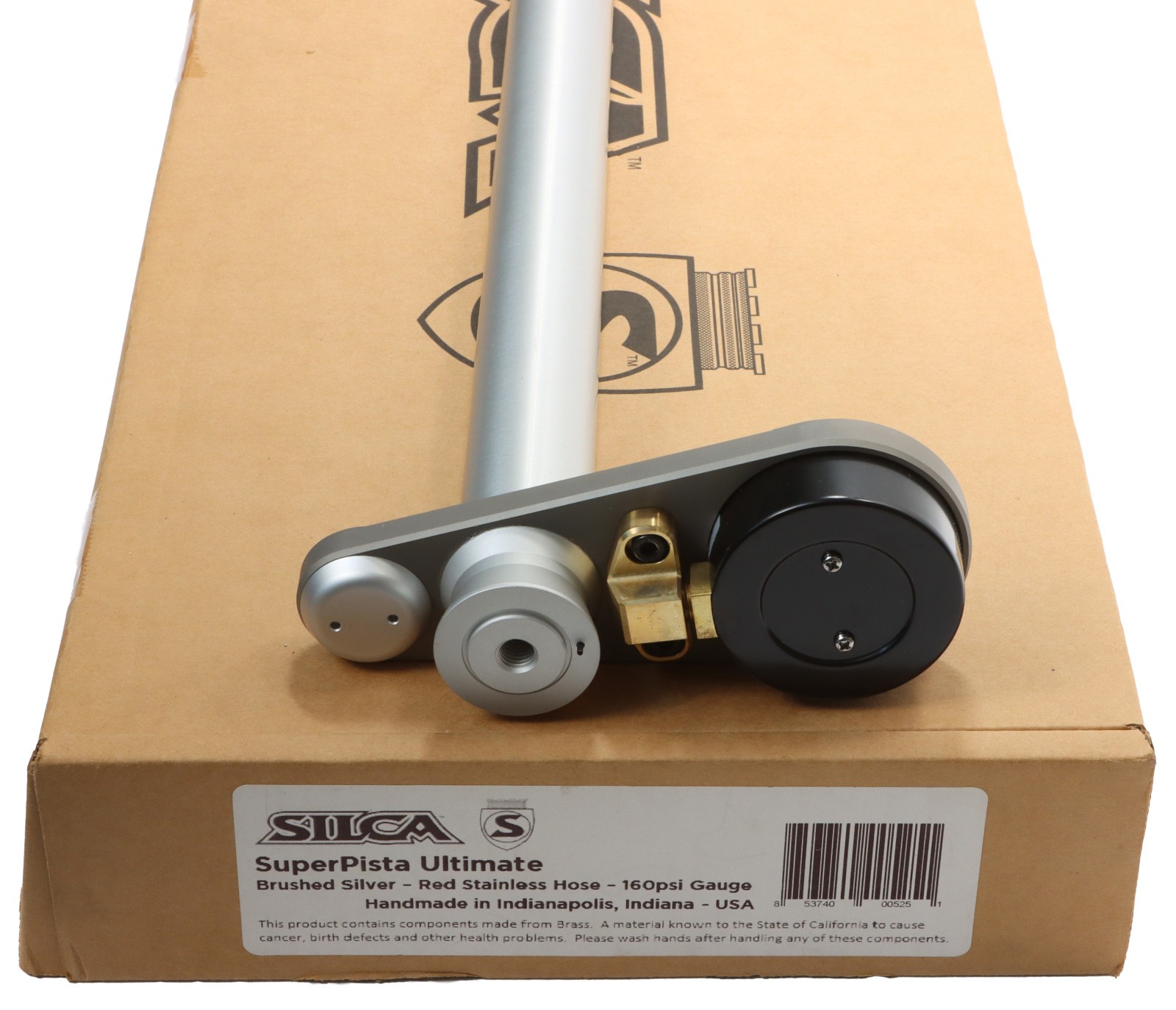 Silca SuperPista Ultimate Bike Floor Pump 160psi Brushed Silver Red Hose USA NEW