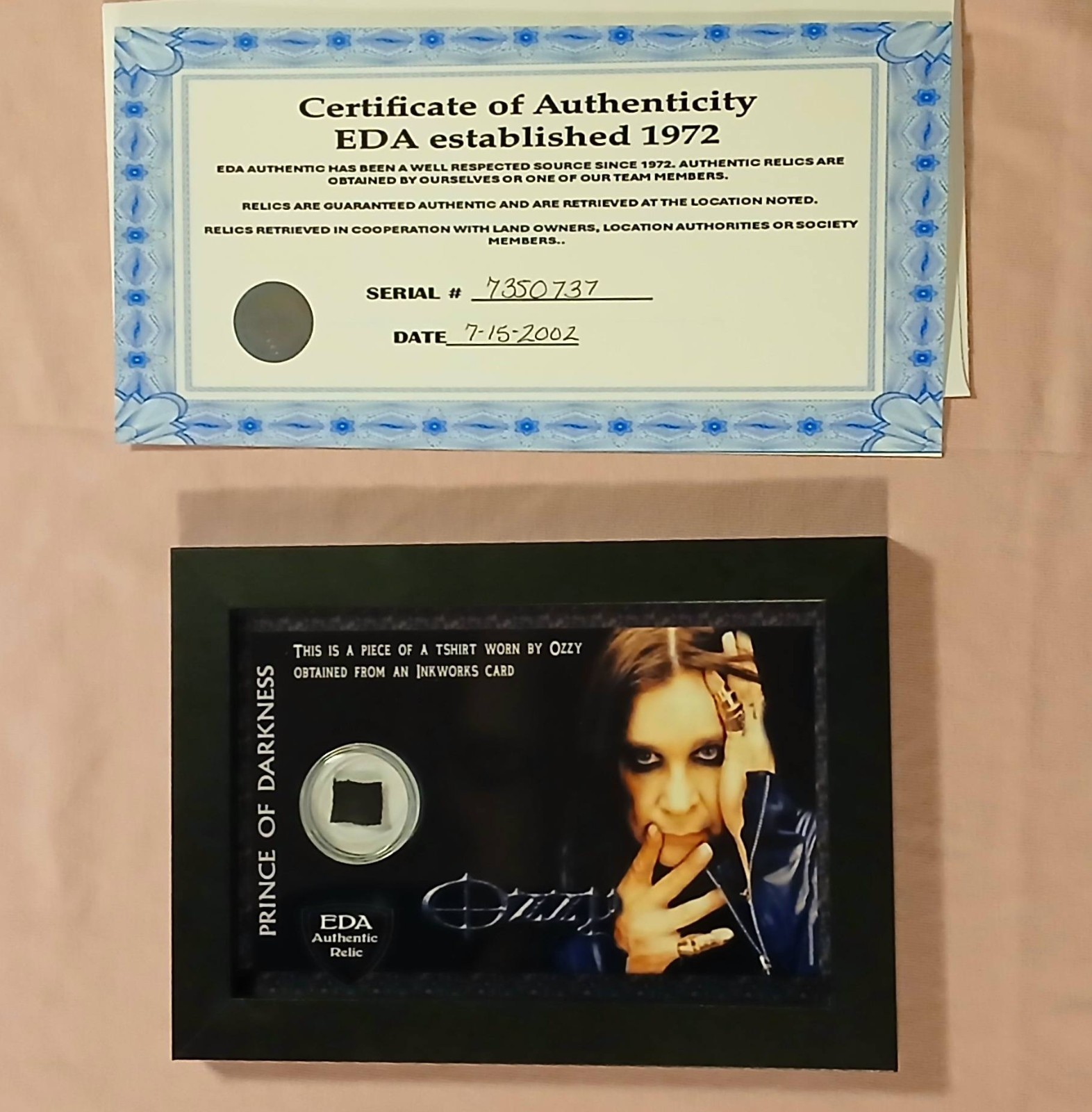 OZZY Osbourne Worn Shirt Piece Relic Memorabilia Collectible Rare w/COA