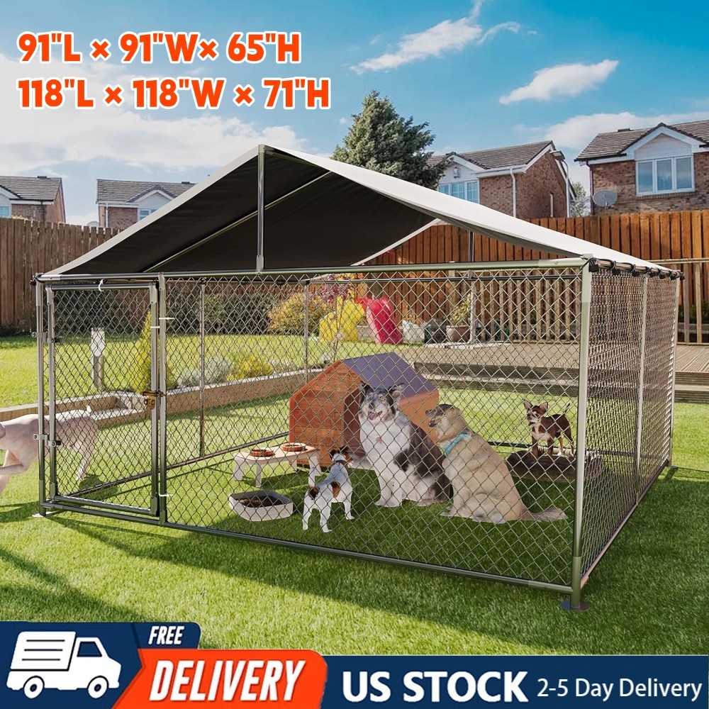 Large Dog Kennel Outdoor with Roof Heavy Duty Dog Enclosure Outside Pet Fence
