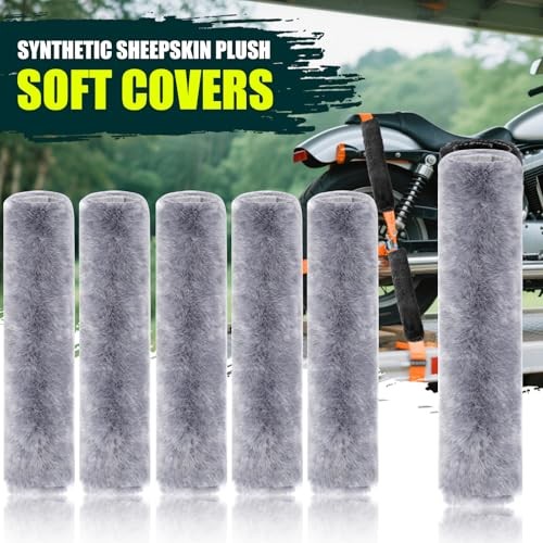 6 PCS Motorcycle Tie Down Straps Soft Loop Cover, Synthetic Sheepskin Grey