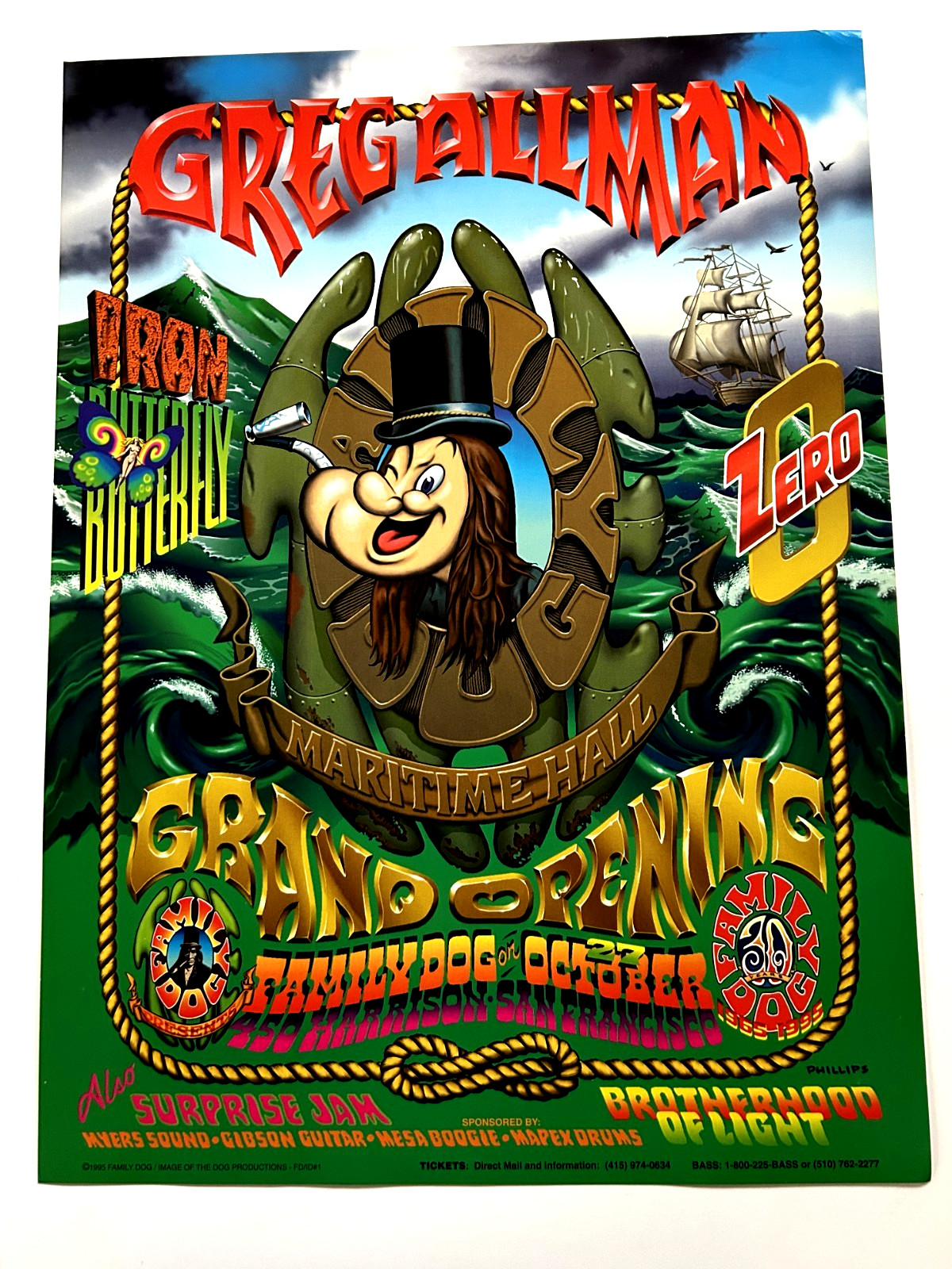 GREG ALLMAN IRON BUTTERFLY - FAMILY DOG MARITIME OPENING - FULL SIZE POSTER 1995