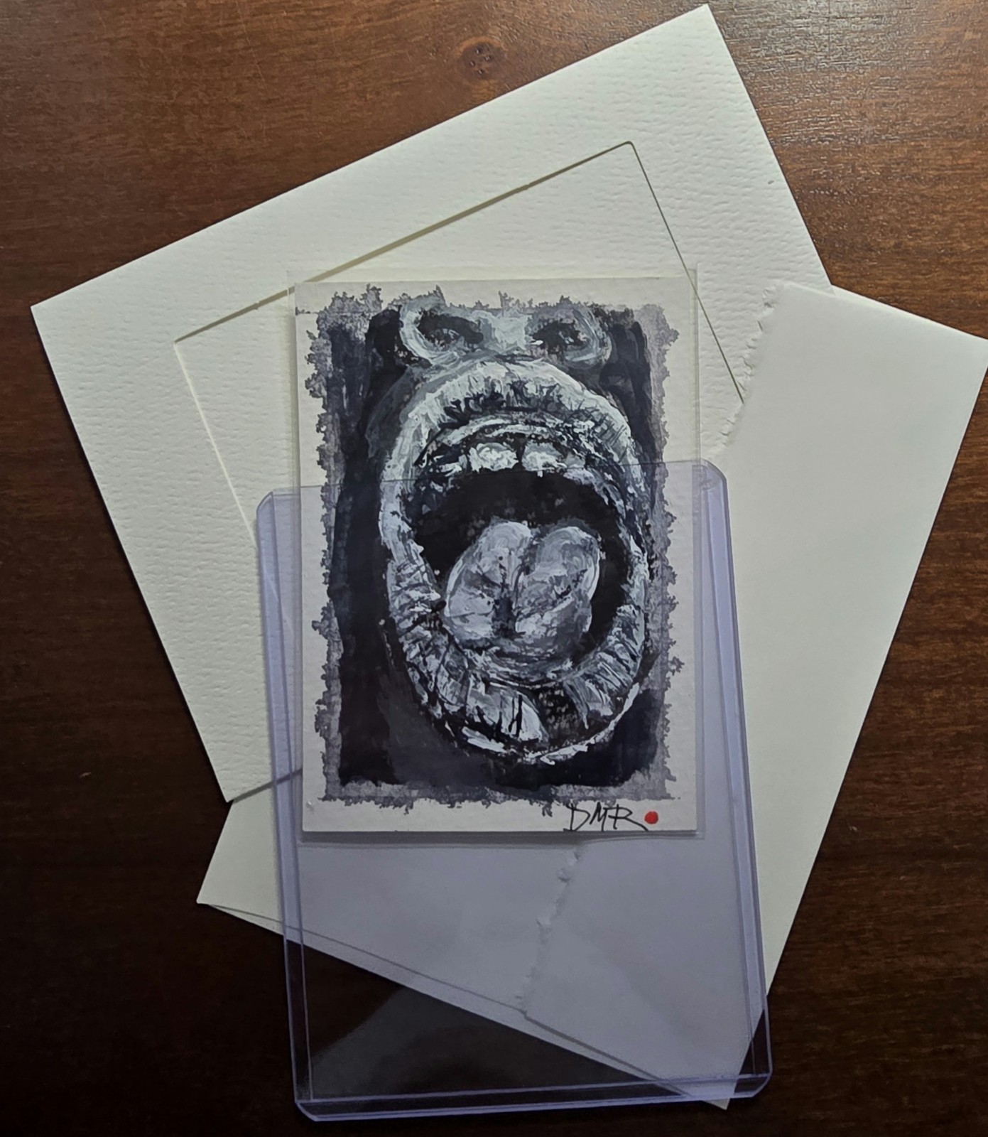 Original ACEO Man's Mouth Face Abstract Goth Watercolor Dulce Maria Rico"SCREAM"