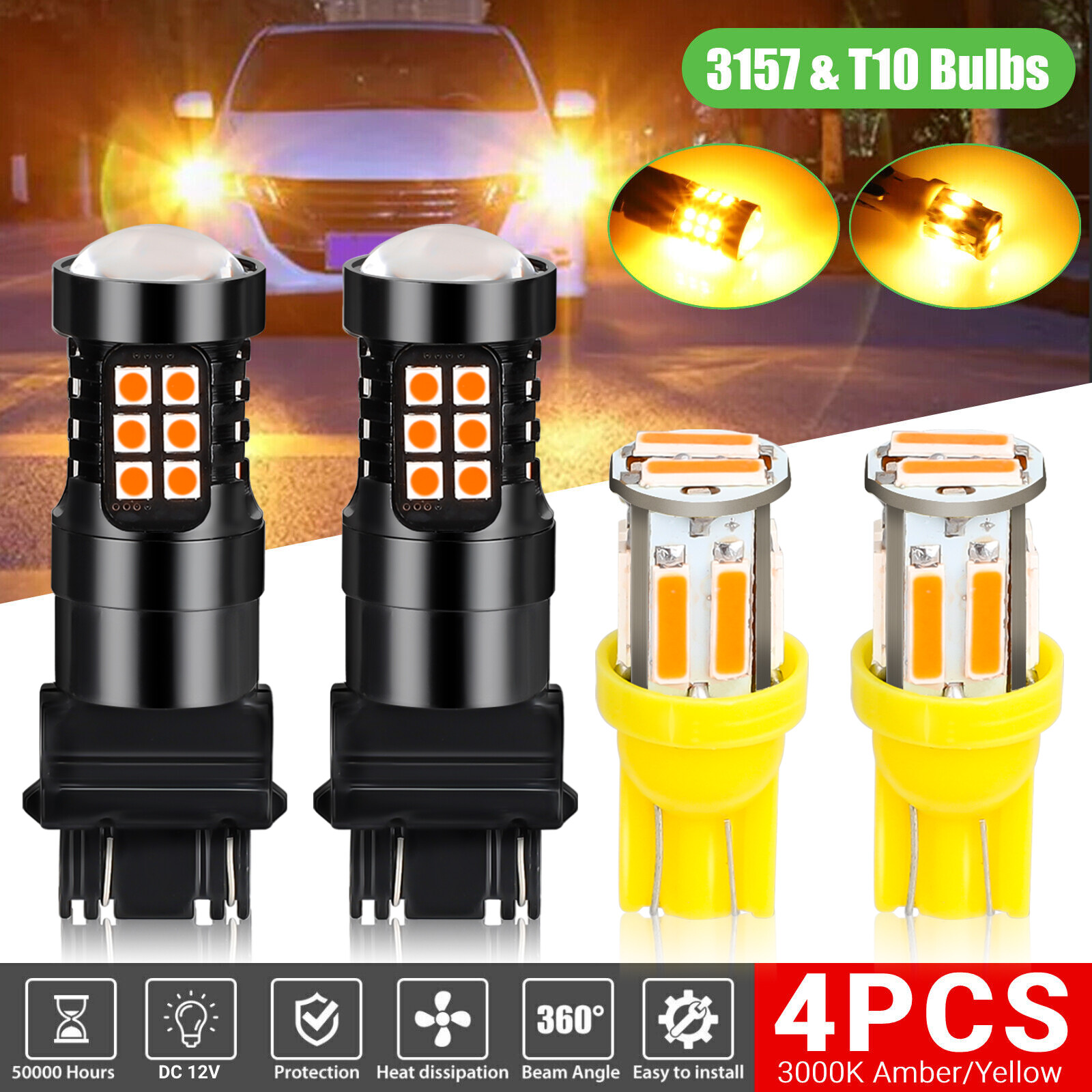 4x Amber LED Turn Signal Light + Side Marker Bulb For Chevy Silverado 1500 Tahoe