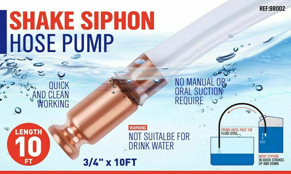Jiggler Shaker Siphon Hose Pump 10'x1" Transfer liquid Anti-Static Tubing Brass
